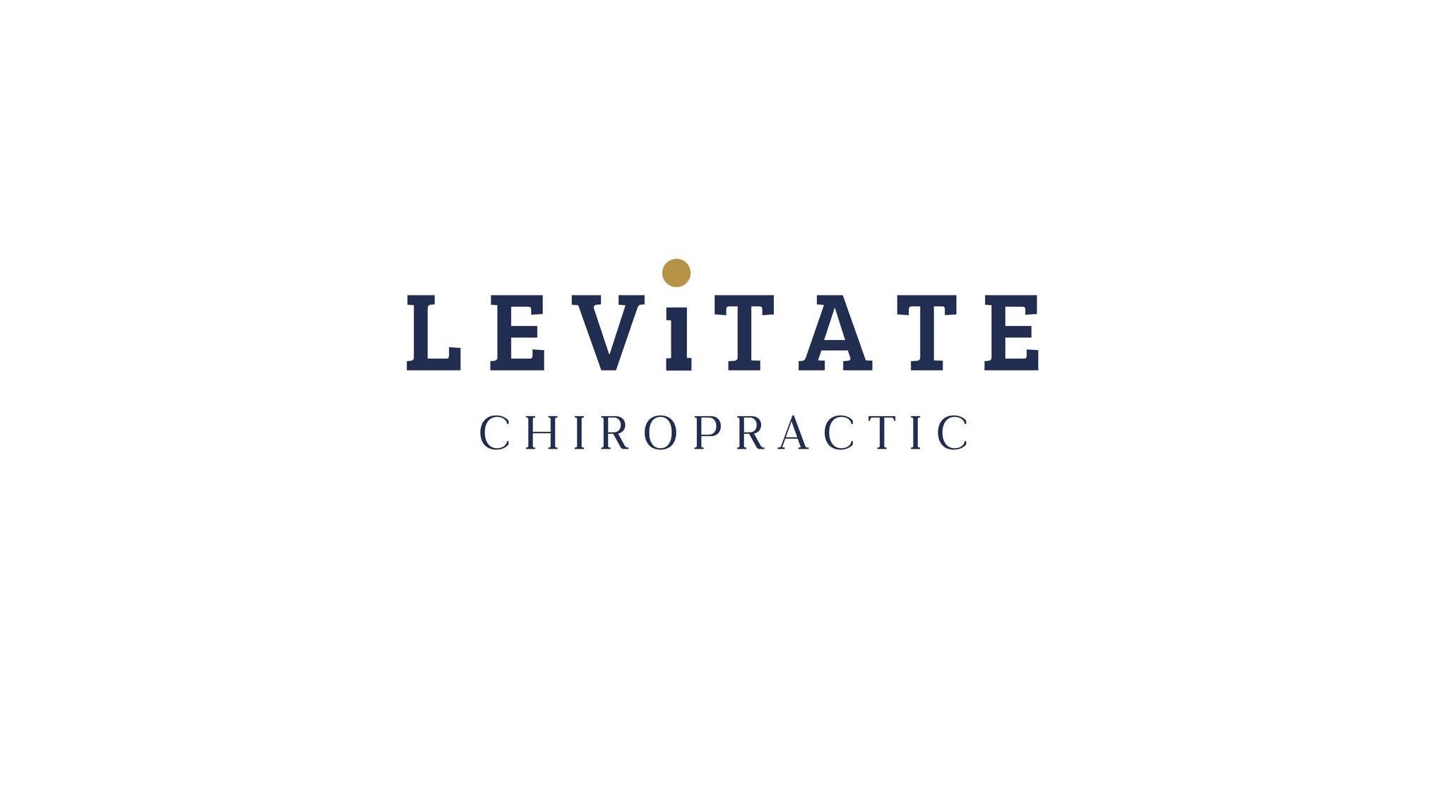 Leviate Chiropractic logo with navy blue uppercase text and a gold dot above the 'I' in Leviate.