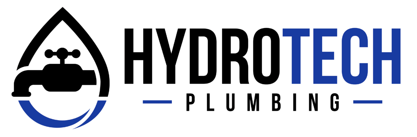 HydroTech Plumbing logo with a water droplet and plumbing pipe illustration.