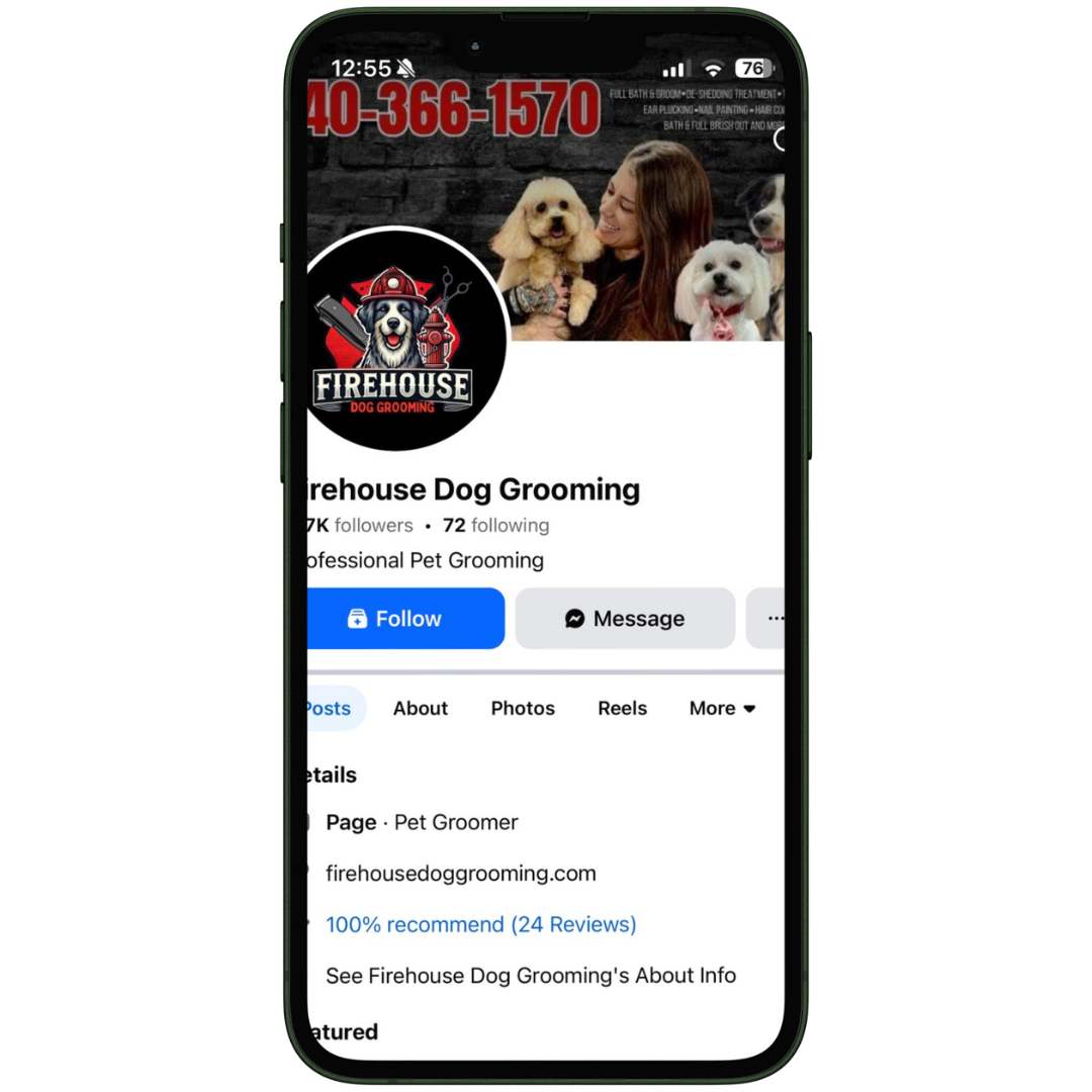 Firehouse Dog Grooming Facebook page, social media management by Wise Marketing in Decatur, Tx.