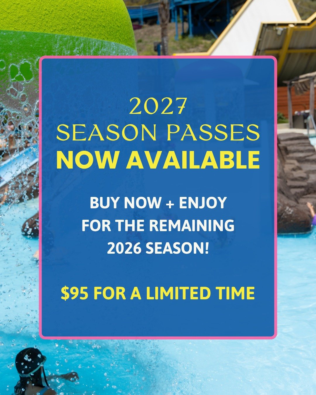 Don&rsquo;t let this deal slip away! Slide on over to our website &amp; buy your 2027 season passes at a discounted price &amp; use them for the remaining days of this summer! Do it now to avoid the stampede at the ticket booth! 😉

#mustangwaterpark