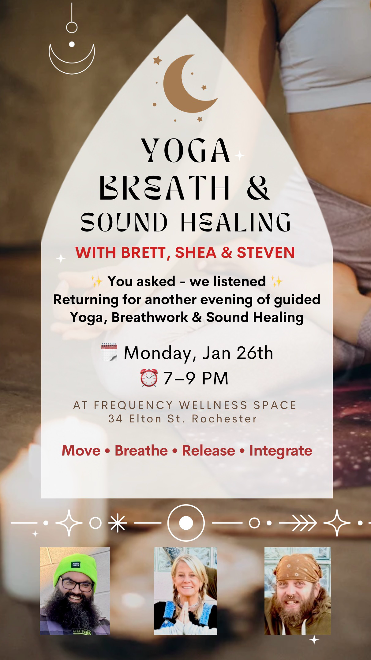 ✨January Breath, Yin + Sound Bath with Brett, Shannon and Steven Dean