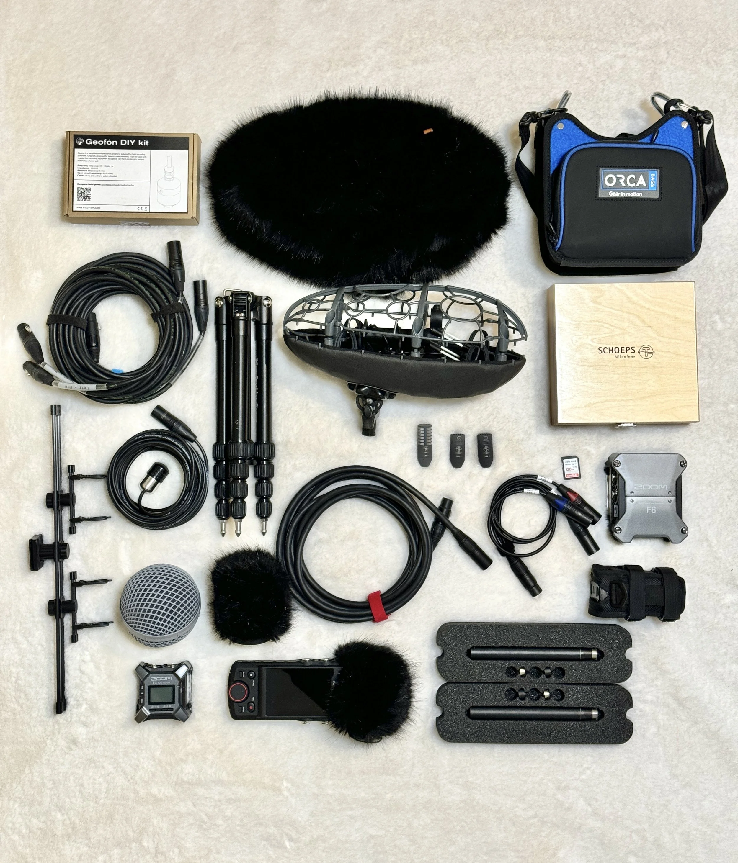 The full field recording kit used by Andy Leeder from Out There Audio, in the sub-Antarctic for recording wildlife and ambiences