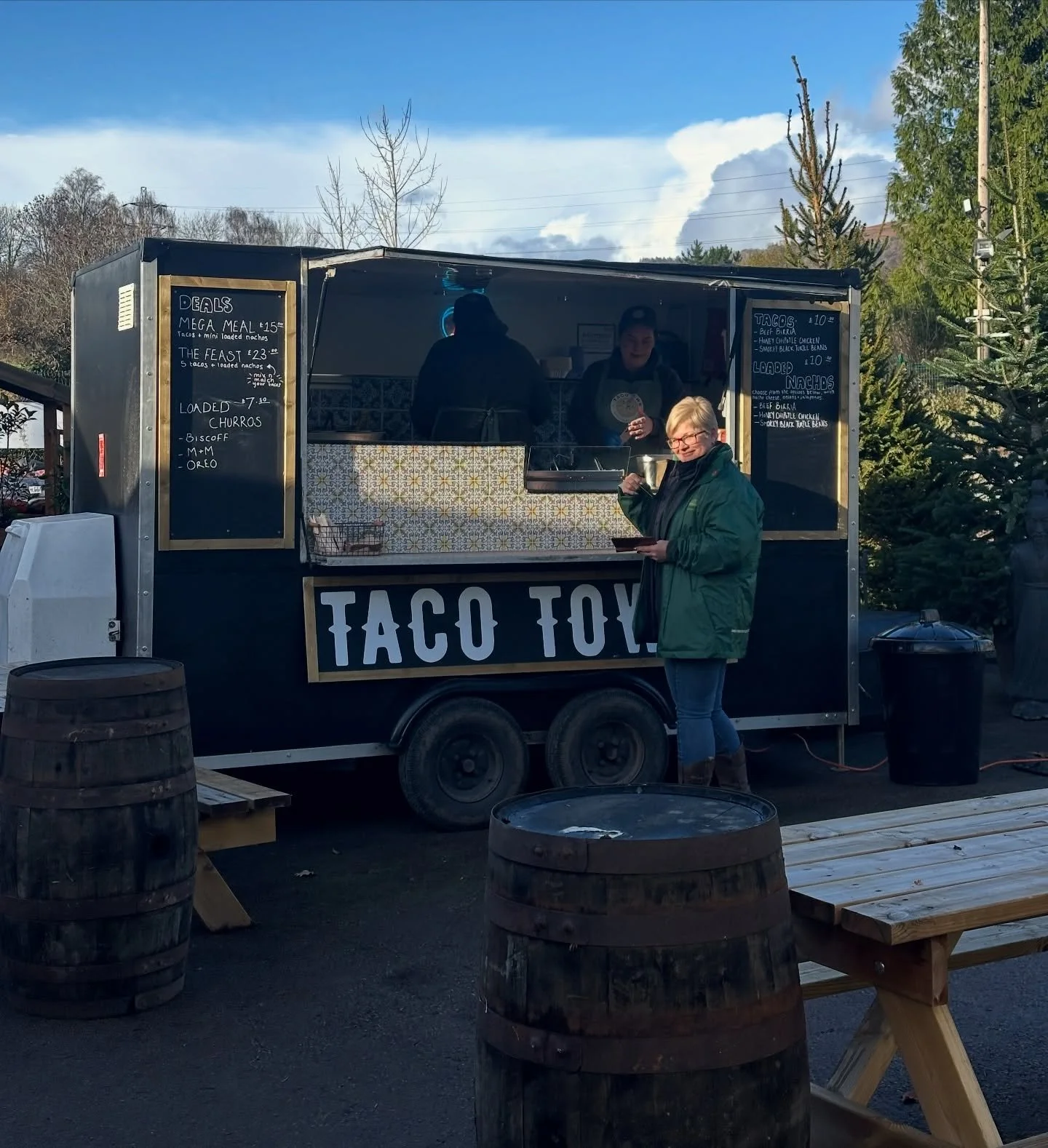 We are joined by @tacotownevents this afternoon! Pop on done and get your tree and grab a bite to eat🌯