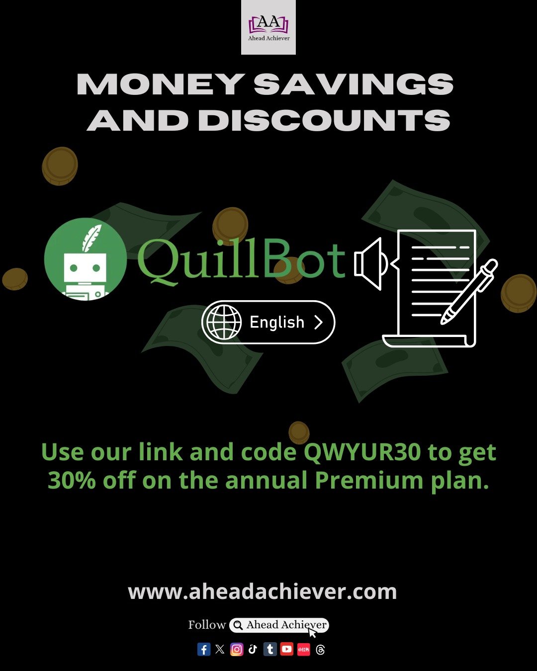 ✏️Boost your writing with QuillBot &ndash; 30% off 
​
QuillBot is a versatile AI writing tool known for its advanced paraphrasing feature, which offers multiple tone options to enhance the fluency and clarity of your text. It also provides grammar ch