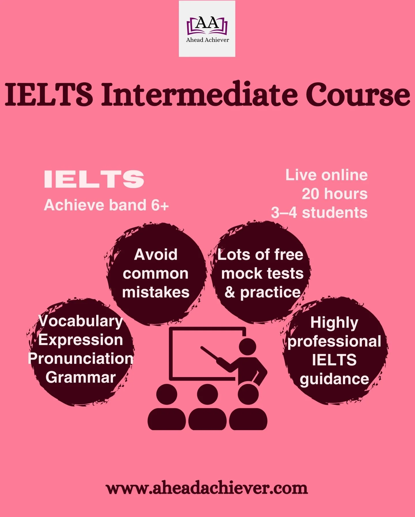 Reach band 6+ and unlock your study abroad goals. 

If you are pursuing an undergraduate or postgraduate degree programme overseas, this IELTS Intermediate Course strengthens your academic English language skills and exam techniques in a small group 