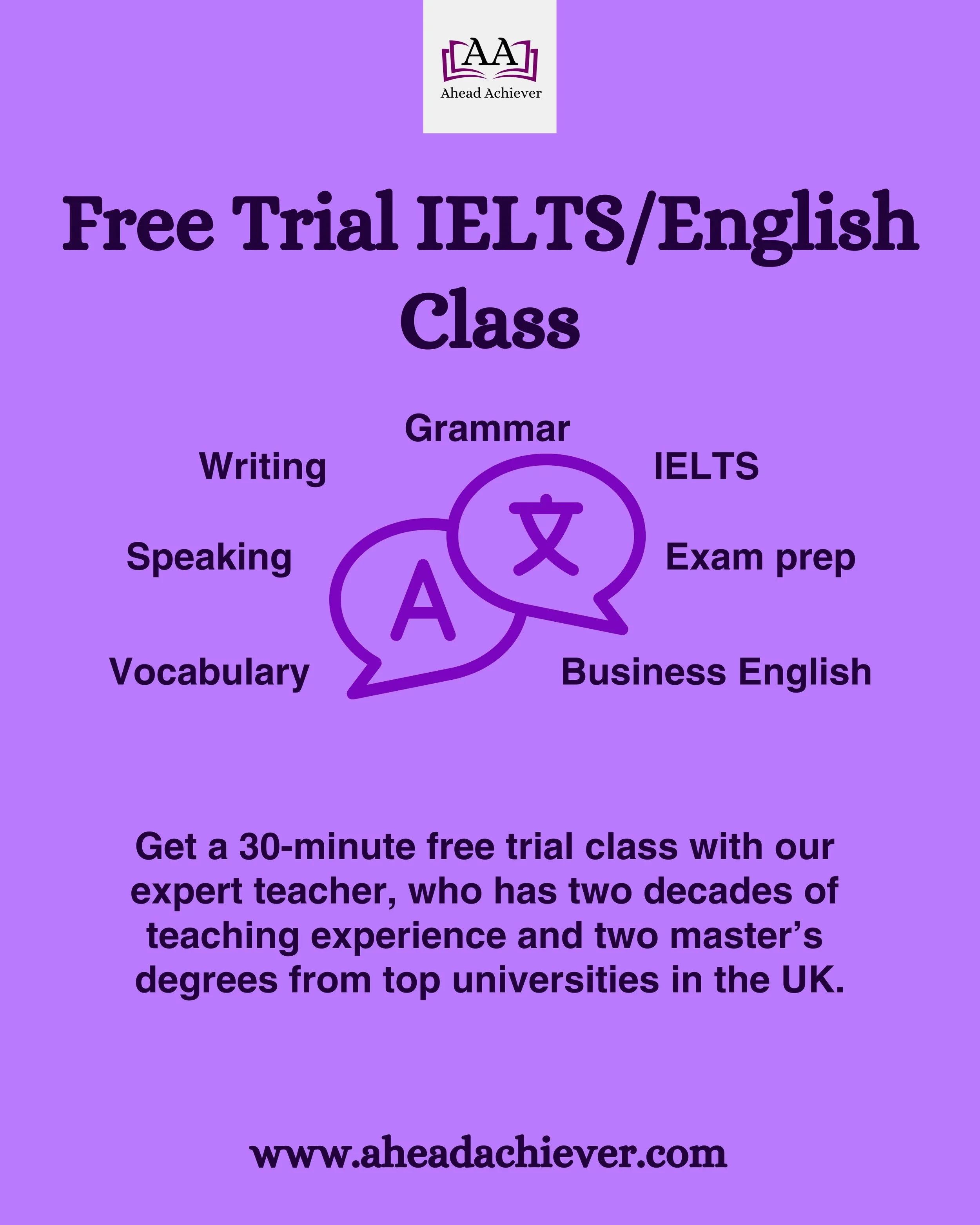 Book a Free Trial IELTS or English Class today to give yourself a realistic preview of what to expect from our IELTS and English courses and learn more about how we can help enhance your language proficiency. 
​
Simply fill out the form using the lin