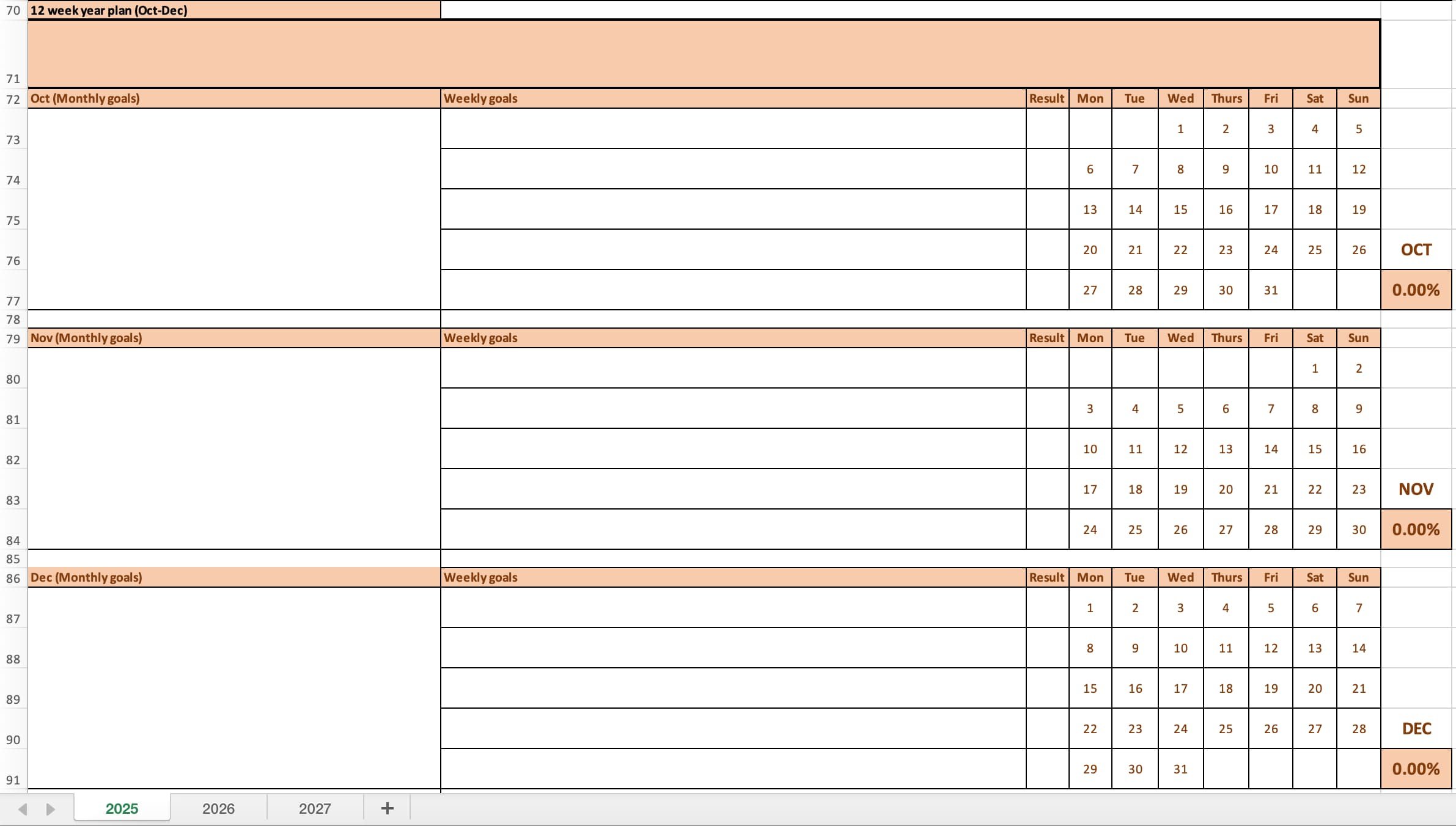 12 Week Year Plan 2025, Oct-Dec