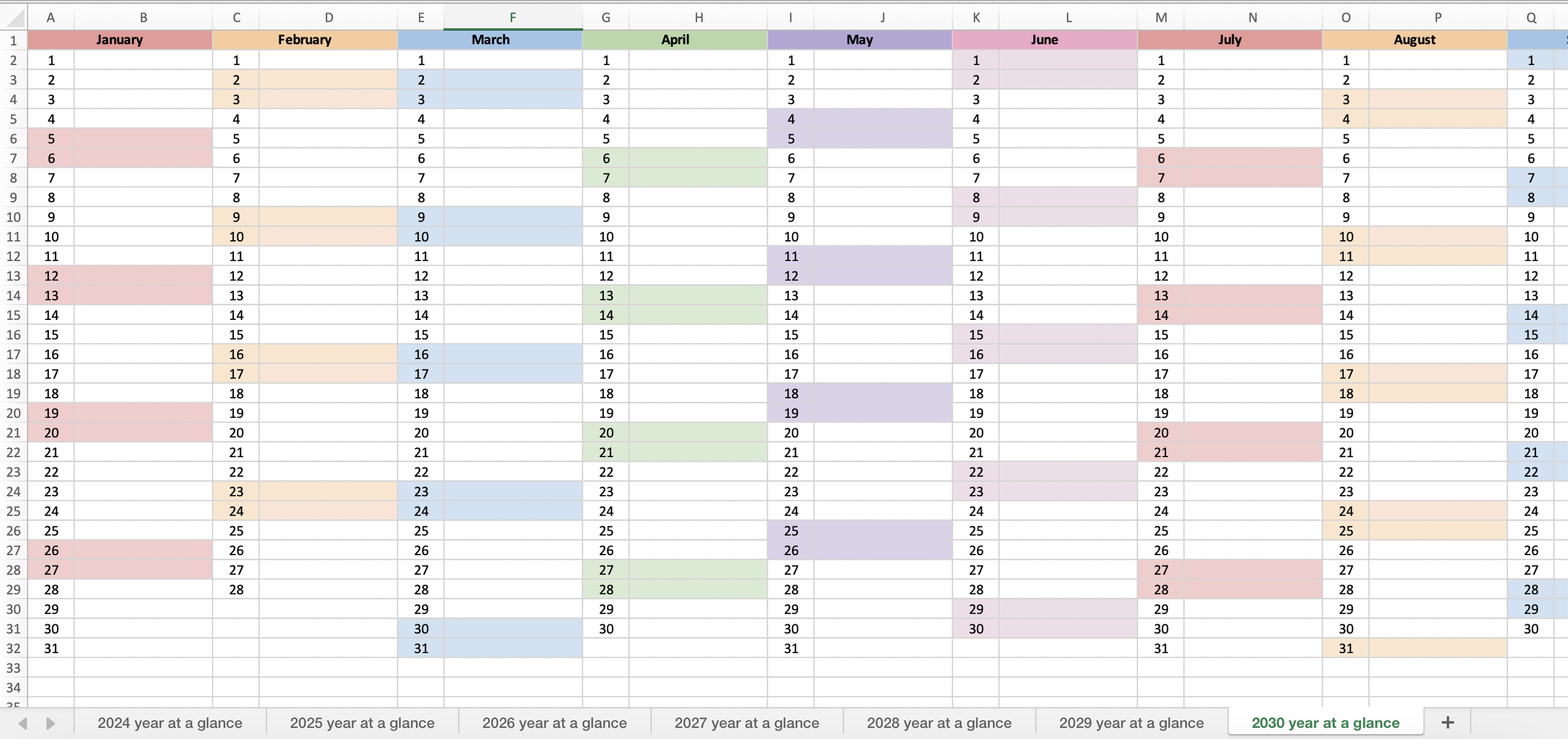 Ahead Achiever — Year At A Glance 2024, 2025, 2026, 2027, 2028, 2029