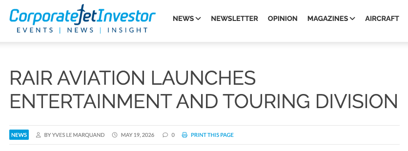 Rair Aviation launches entertainment and touring division