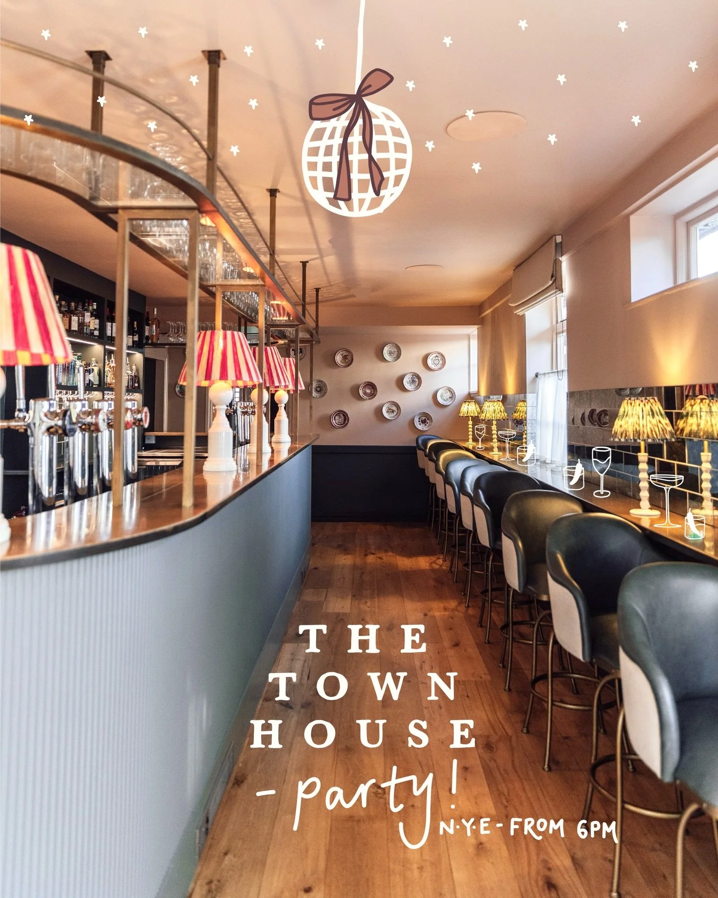 The Town House-party 🍸

New Year&rsquo;s Eve, from 6pm til late 👀

No need to book, just a free house 🤍

Lots more seating &amp; space available this year!