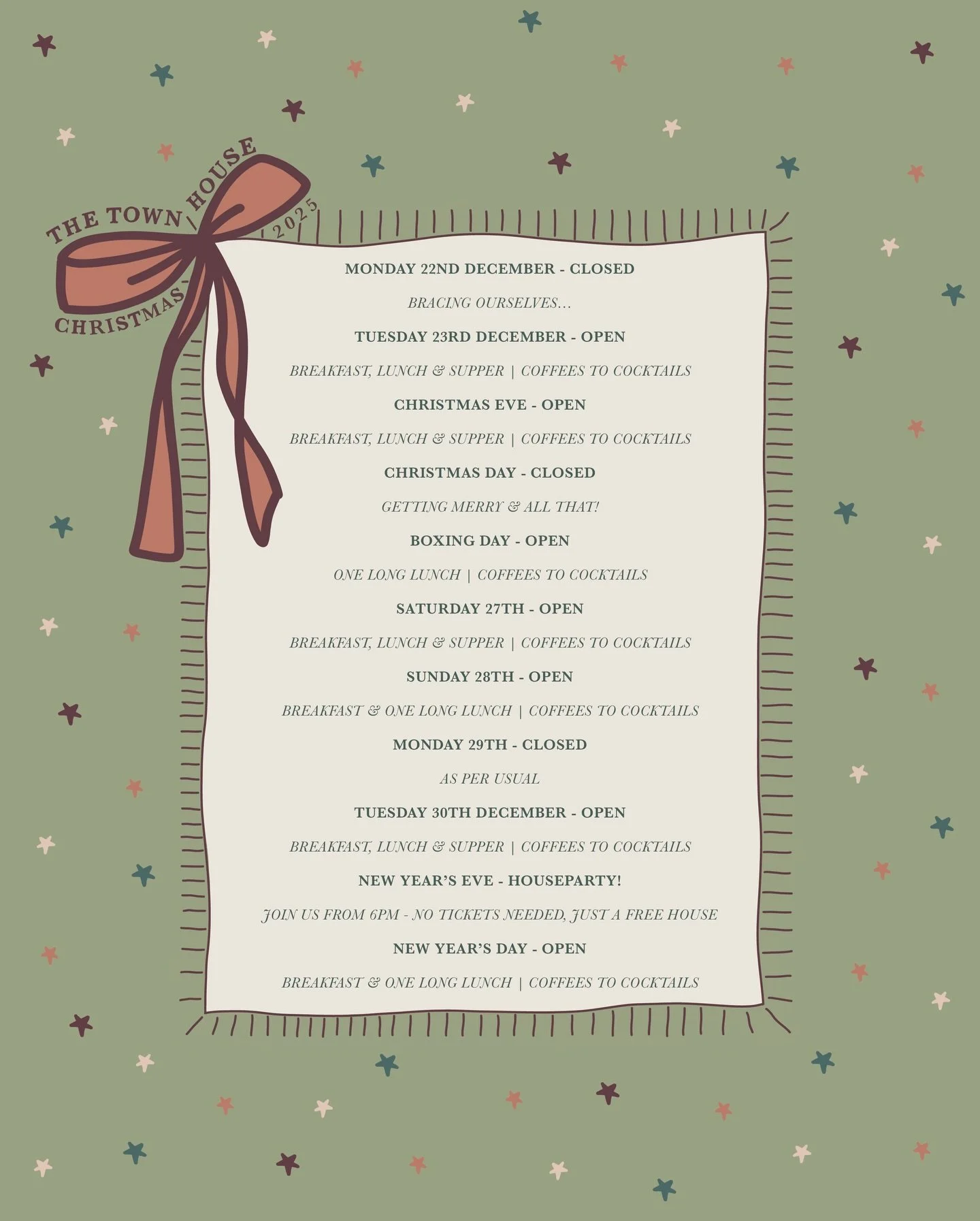 The goose is real fat right about now 👀

So we thought we&rsquo;d give you a lil reminder of our hours for the Christmas &amp; Twixmas weeks ahead 🍸

Not too late to get booked in for Breakfasts, Lunches &amp; Suppers &amp; alwaaaaayssss space for 