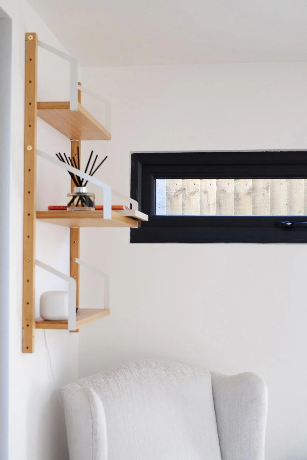 Contemporary Garden Room Interior with Minimalist Shelves