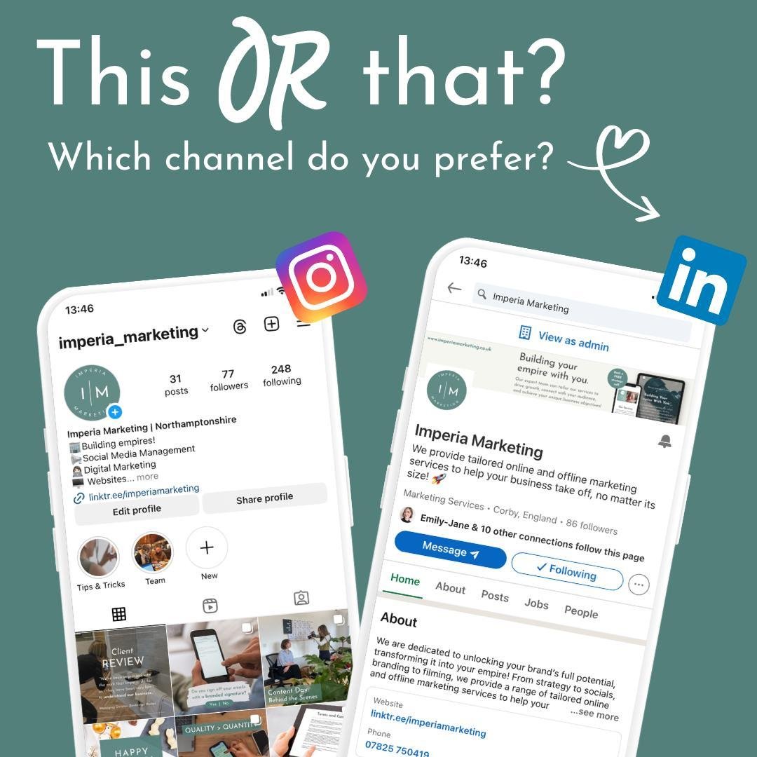 Whilst it's certainly ok to have a preference, instead of viewing Instagram and LinkedIn as rivals, it's important to recognise the complementary roles they play in a comprehensive social media strategy. 

By understanding the unique strengths of eac