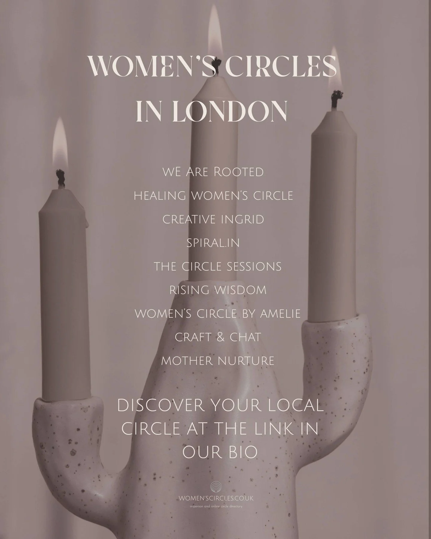 Nine beautiful circles happening across London from Stoke Newington to Balham - what a gift. Huge love to all the women listed here. And if you don't see you name - share your circle and location in the comments ⭕️⁠
⁠
🌿Charlotte @_spiral.in_⁠
⭐️Tor 