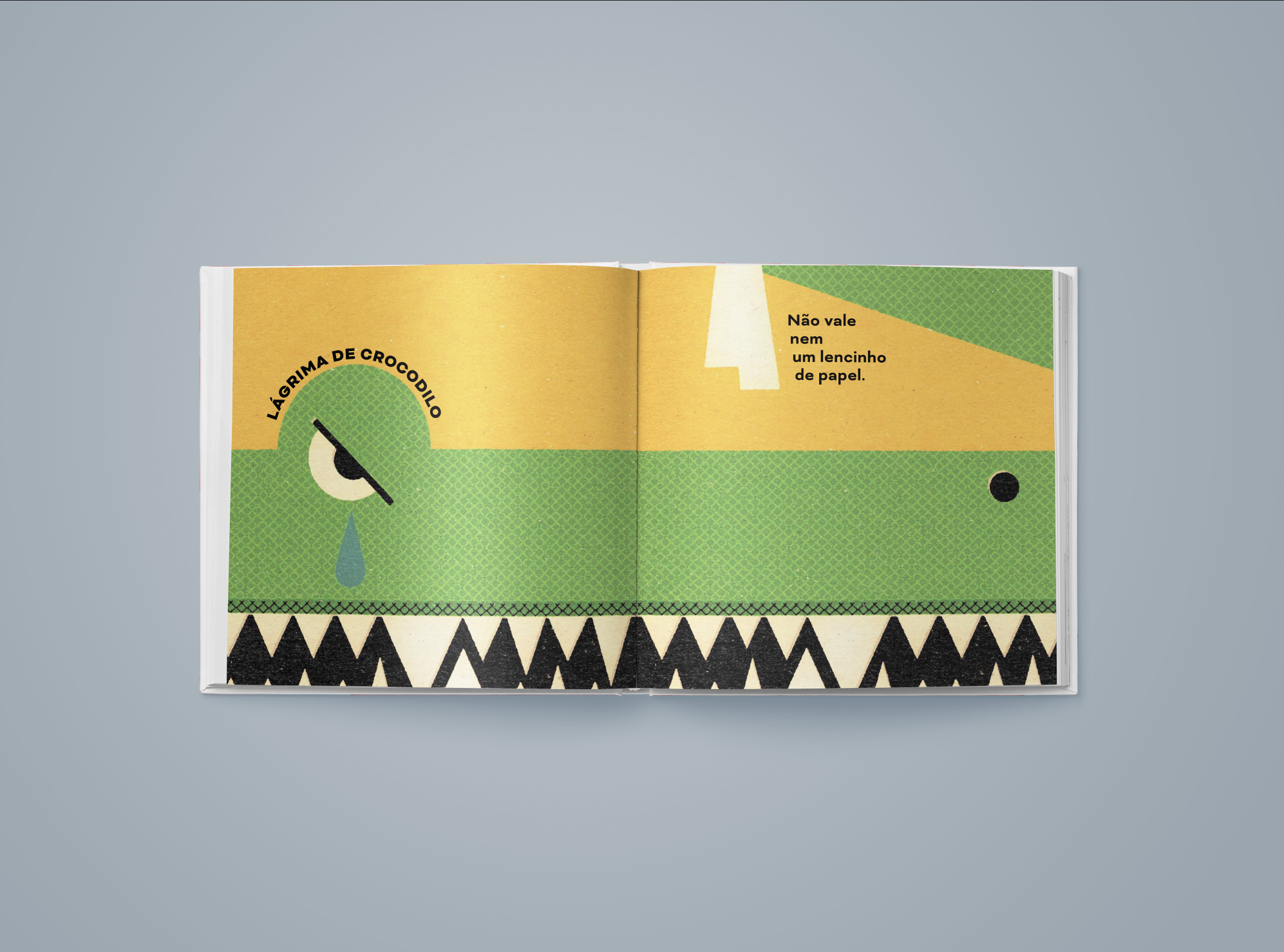 Lágrima de crocodilo, página dupla ilustrada por Daniel Kondo