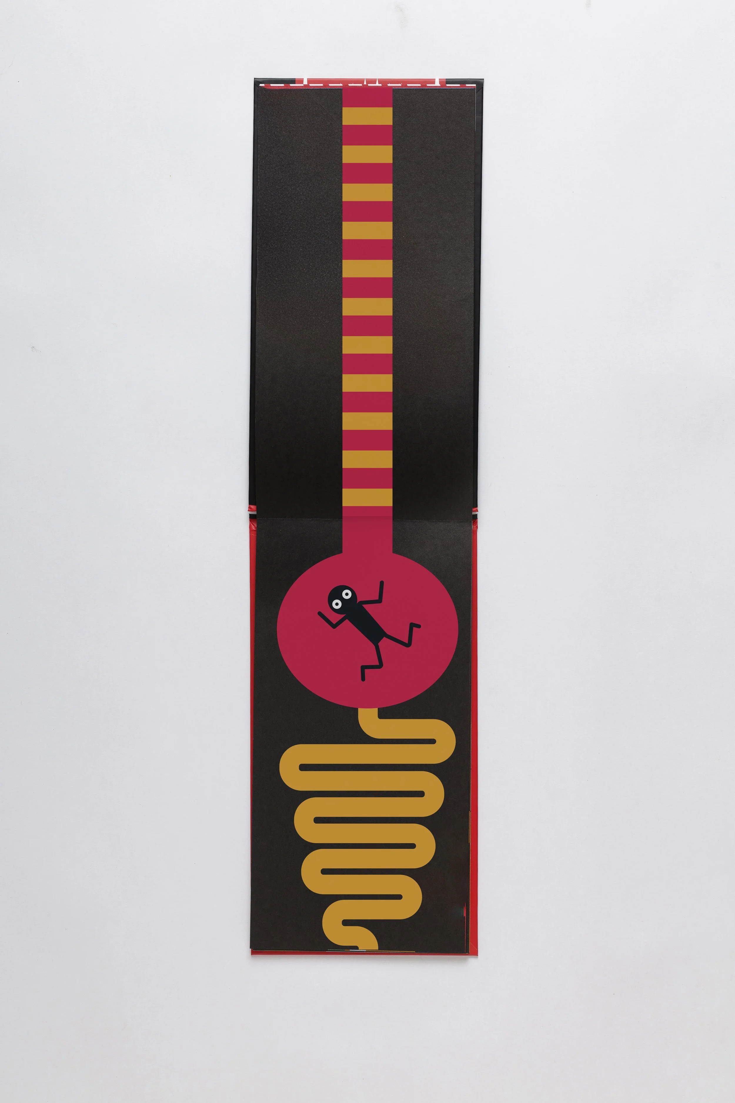 Picturebook spread using vertical layout and graphic elements to guide the reading path