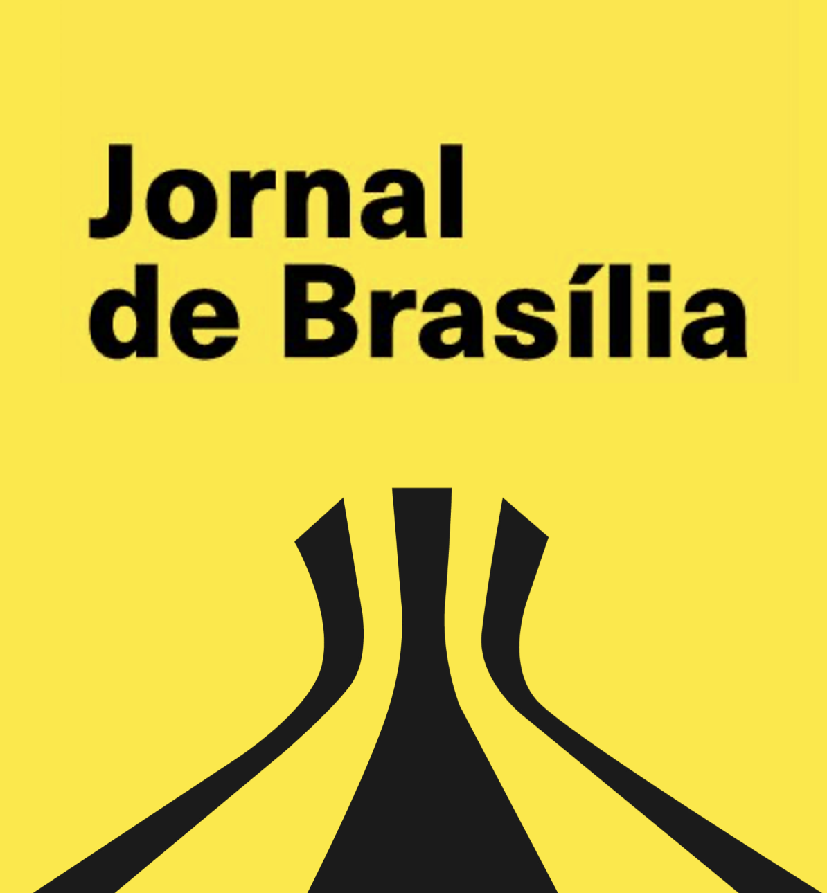 Capa do jornal 'Jornal de Brasília' com fundo amarelo, texto preto e desenho abstrato.