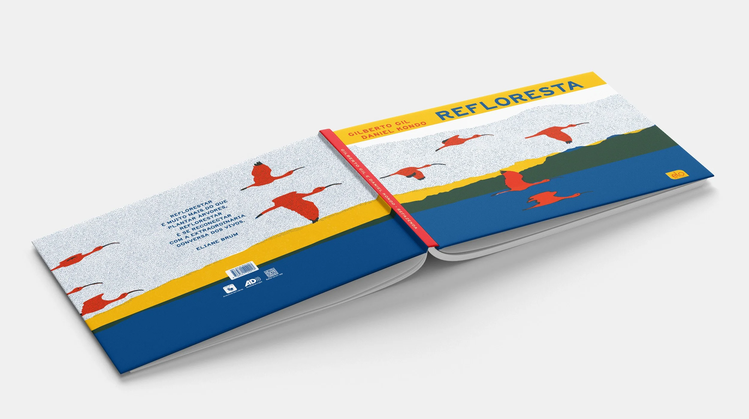 capa do livro REFLORESTA de Daniel Kondo e gilberto gil, aberto em sua extensão.