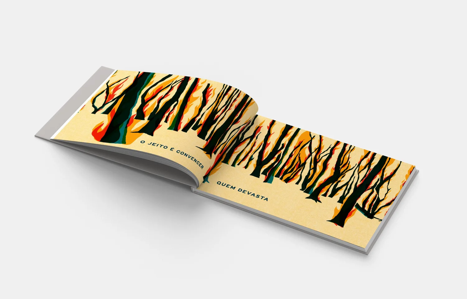 Interior spread from Refloresta showing a forest transformed by fire