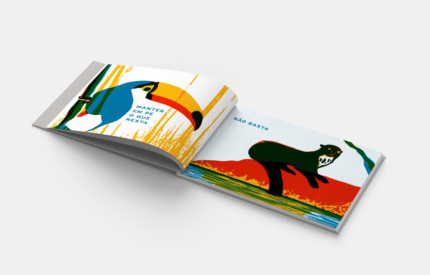 Interior spread from Refloresta with a toucan and giant otter