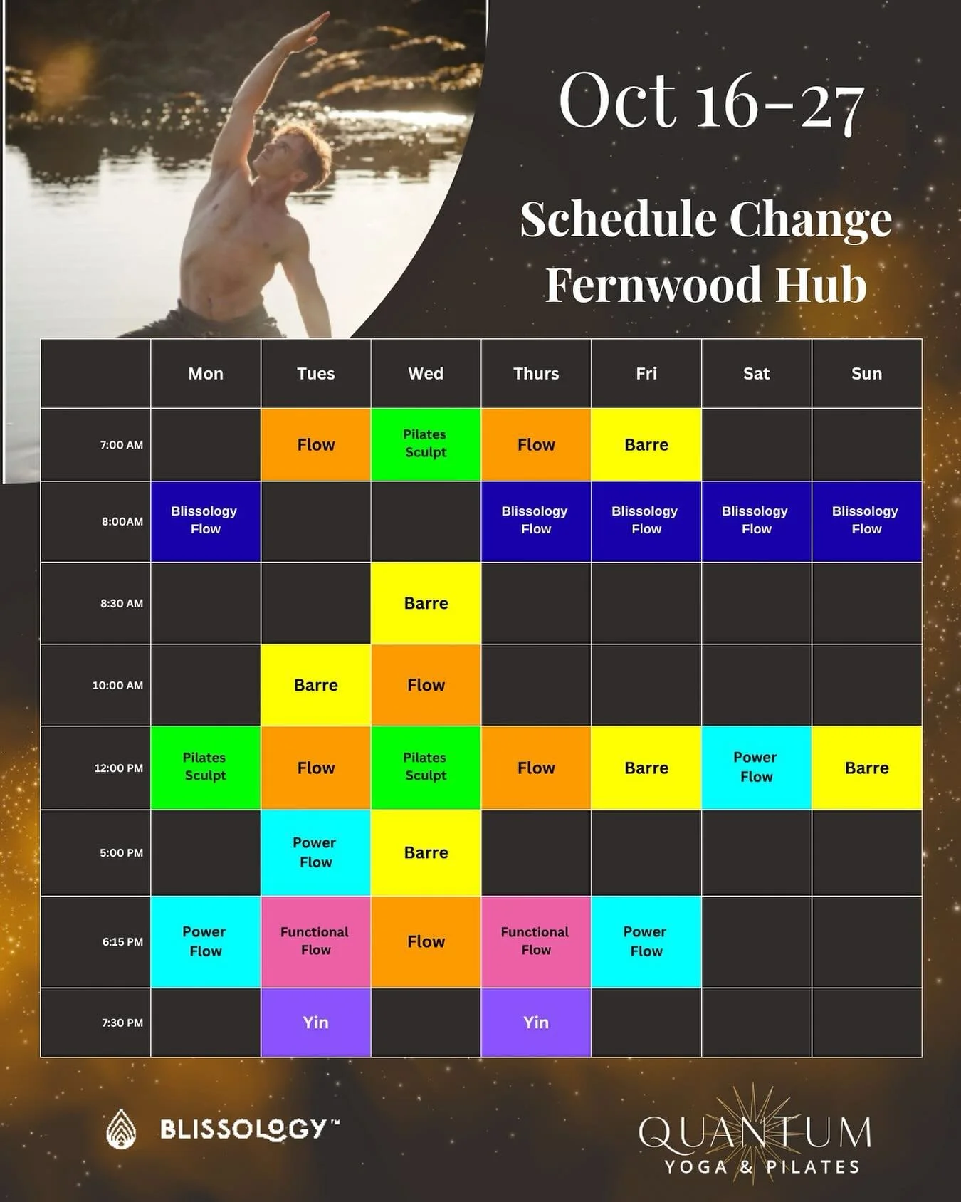 📣 Schedule Update at the Hub!

From Oct 16 &ndash; 27, Yoga Teacher Training with Eoin Finn will be taking over the Hub &mdash; which means a few of our regular classes are on pause. Please check the updated calendar image and our online and in app 