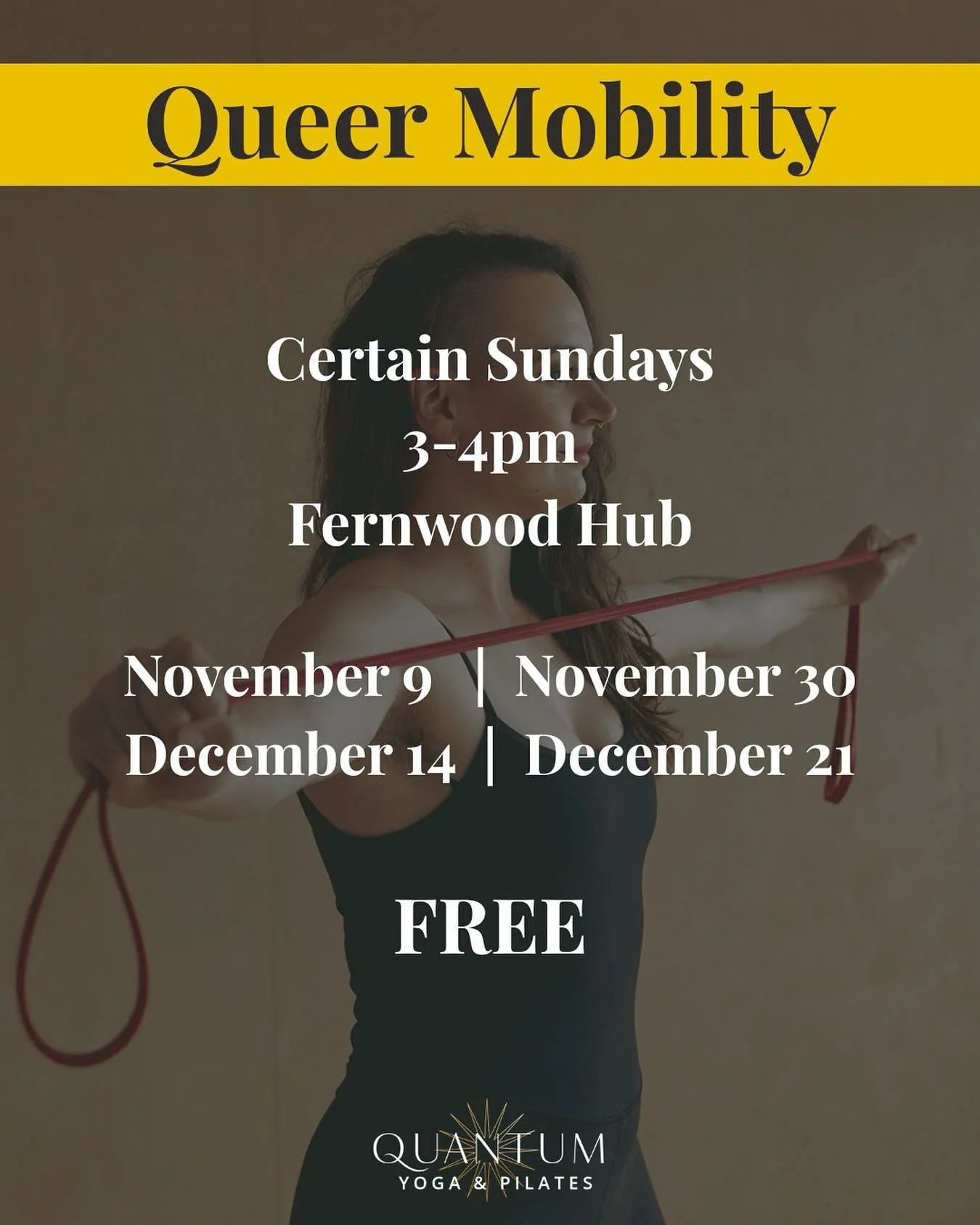 Coming in November! This free functional mobility class focuses on improving flexibility, movement patterns, alignment, posture and the general aches and pains of a society that sits a lot. Beginner friendly and open all people who identify as 2SLGBT