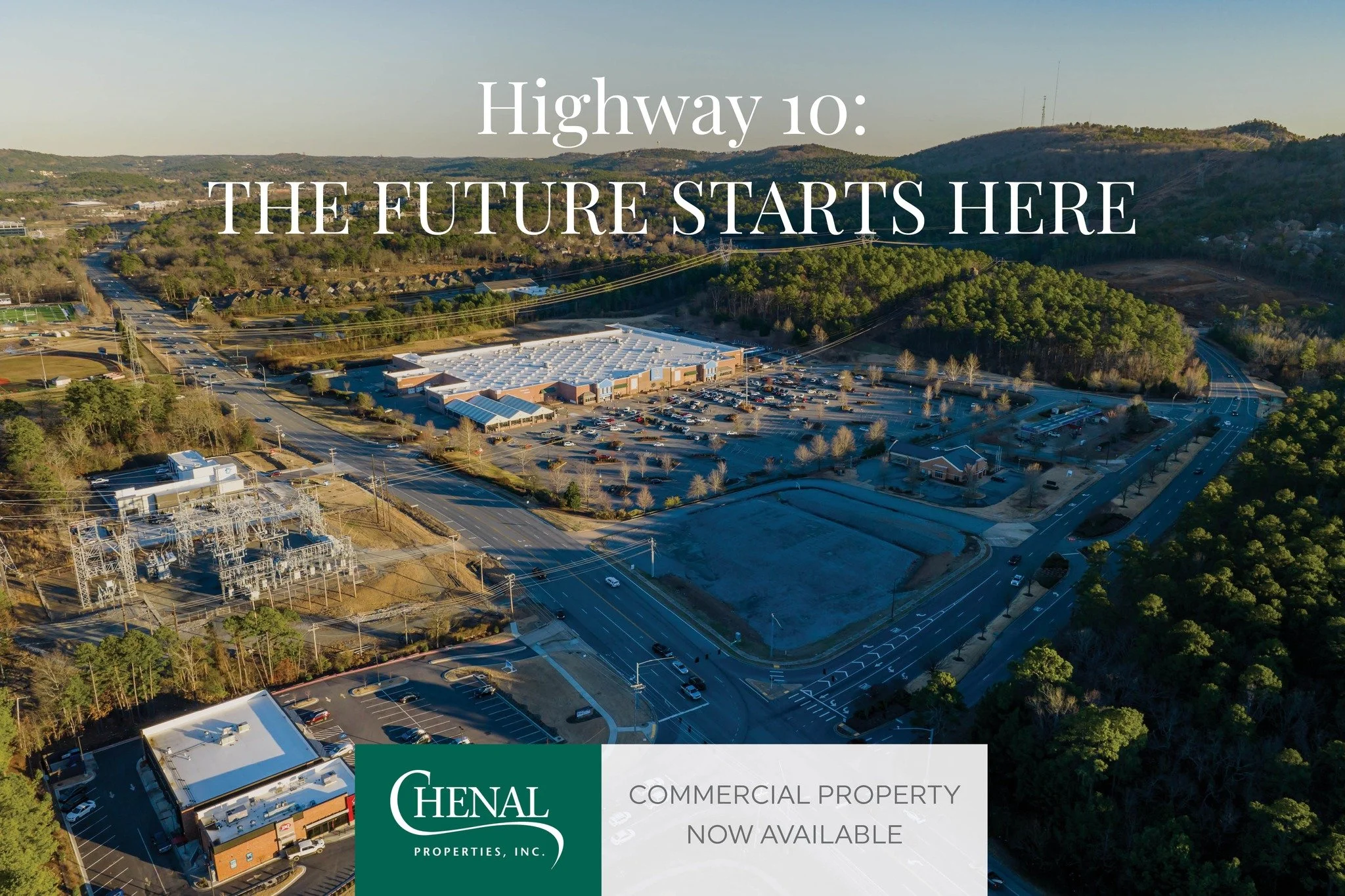 Highway 10 is quickly becoming one of Central Arkansas&rsquo;s most active commercial corridors&mdash;and Chenal Properties has prime tracts ready for development.

With strong traffic flow, accessibility, and a growing customer base, it&rsquo;s the 