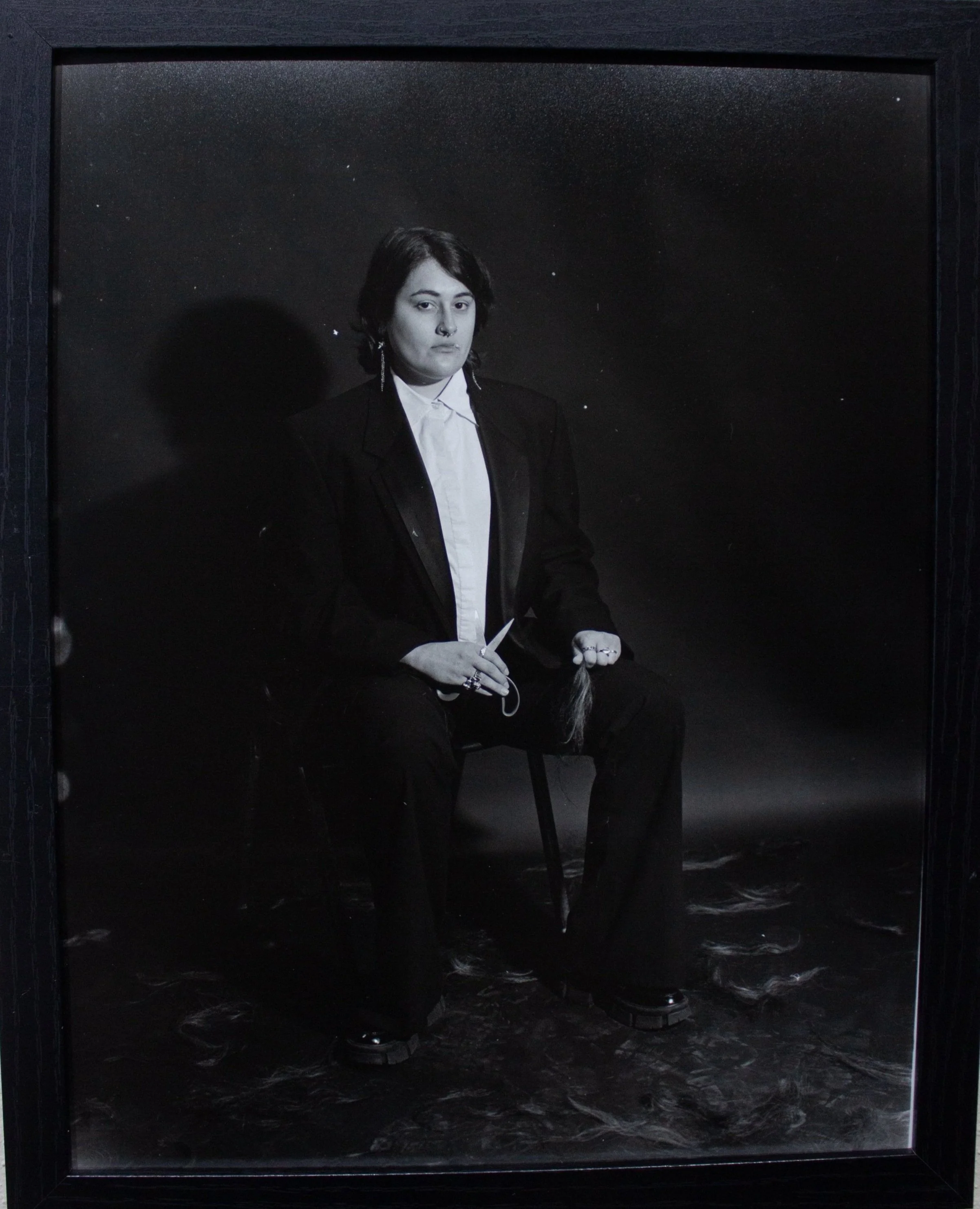 Self Portrait with Cropped Hair, 2025- Homage to Frida Kahlo 
- Framed 11x14 Silver Gelatin Print