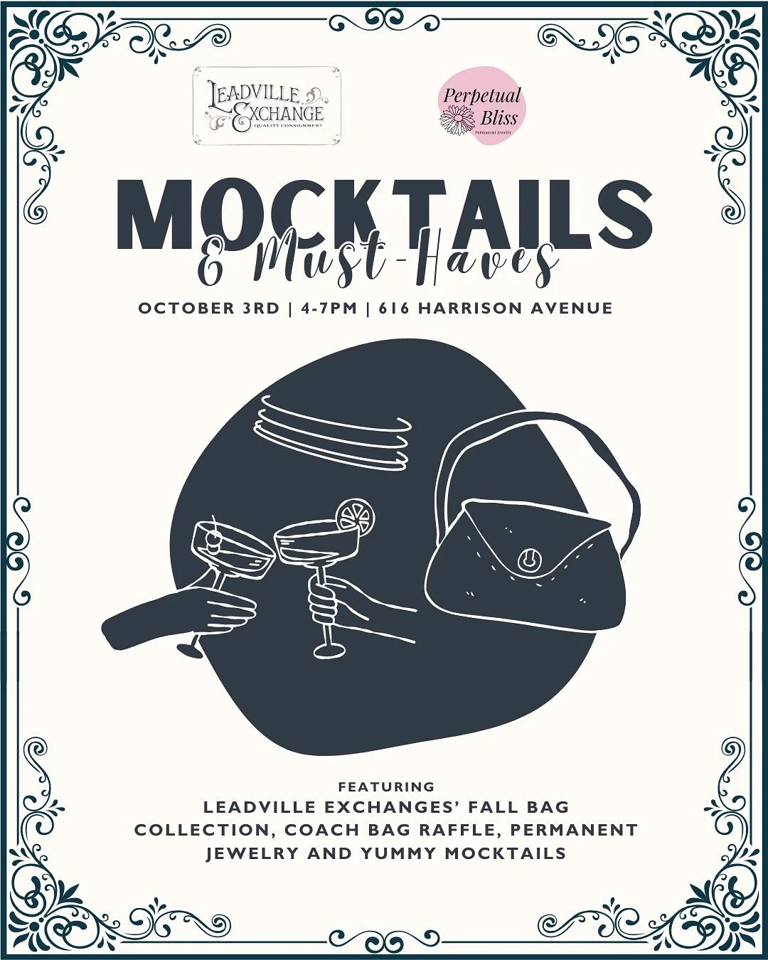 ✨ Mocktails &amp; Must-Haves ✨

Join us October 3rd from 4&ndash;7PM for a fabulous evening at Leadville Exchange w/ @perpetual.bliss.jewelry 

We will have a permanent jewelry pop-up and mocktails available, bring a friend! 

💼 All consignors prese