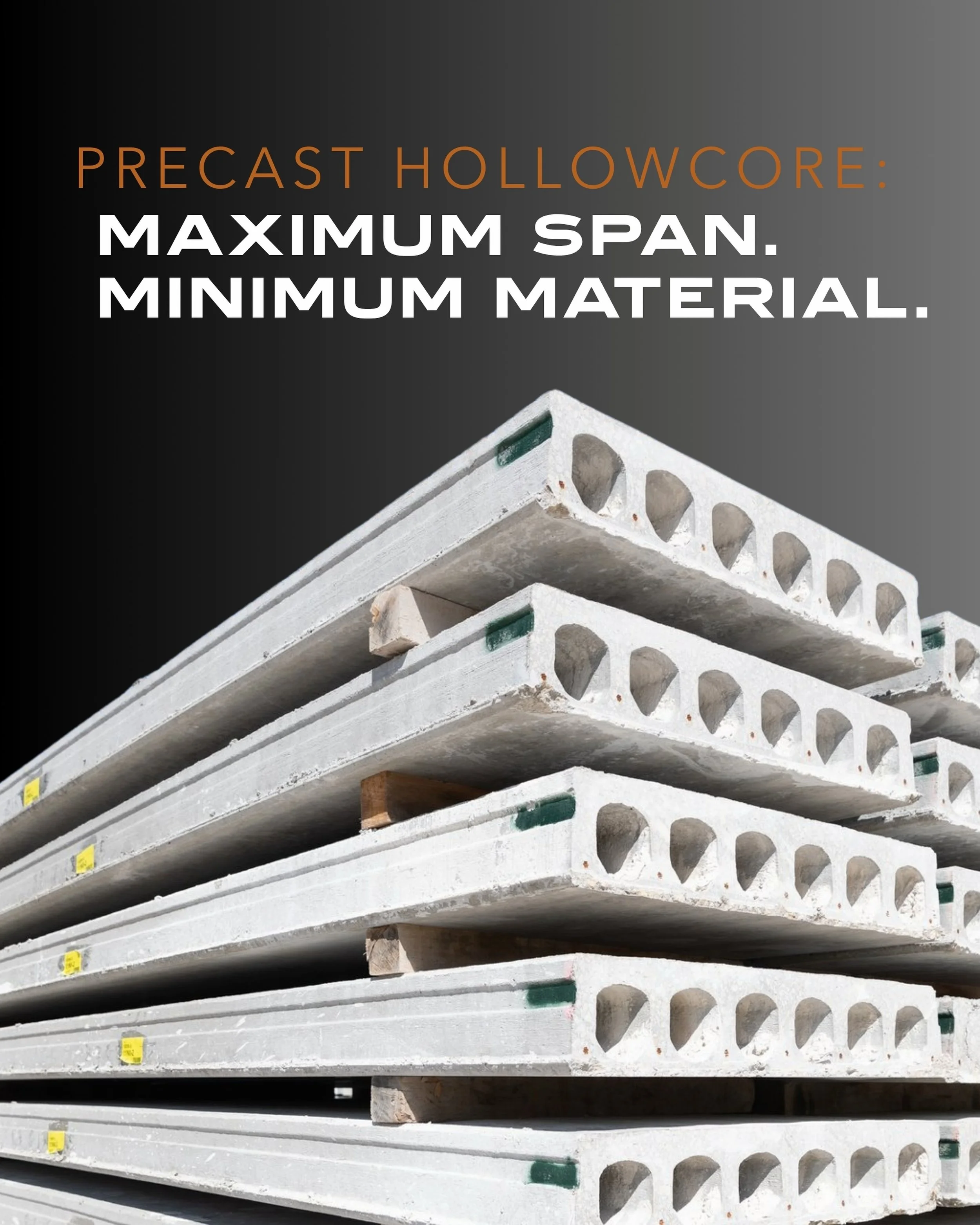 Why do hollowcore planks have holes in them?
They&rsquo;re not there by accident.

The hollow cores reduce the amount of concrete needed while maintaining impressive strength and spanning capability. By removing concrete where it&rsquo;s not structur