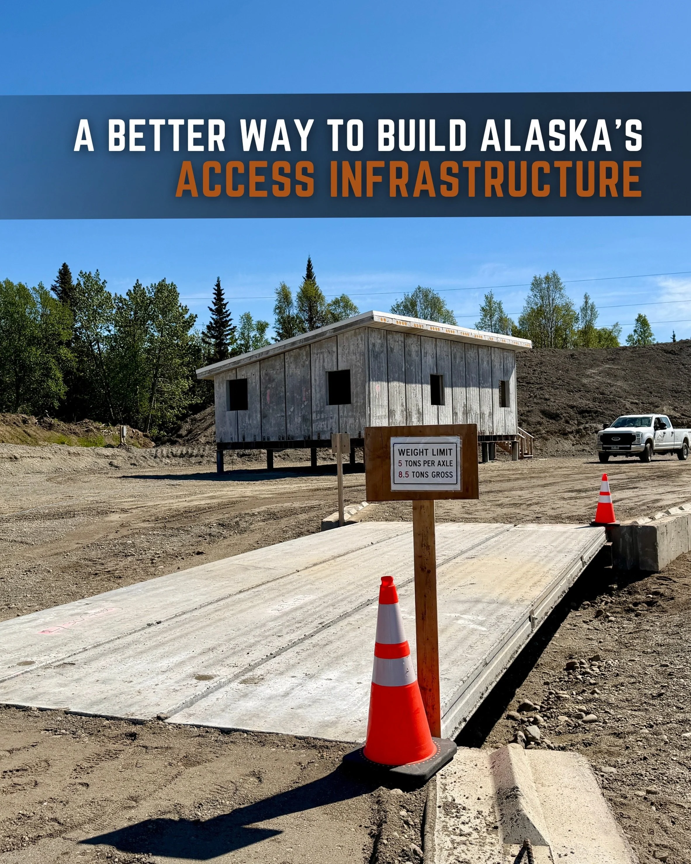 Our new precast access infrastructure demonstration is now complete at the Alaska Precast Solutions campus in Nikiski, showcasing how prestressed precast hollowcore can be used for board roads, elevated walkways, utility corridors, and other remote a