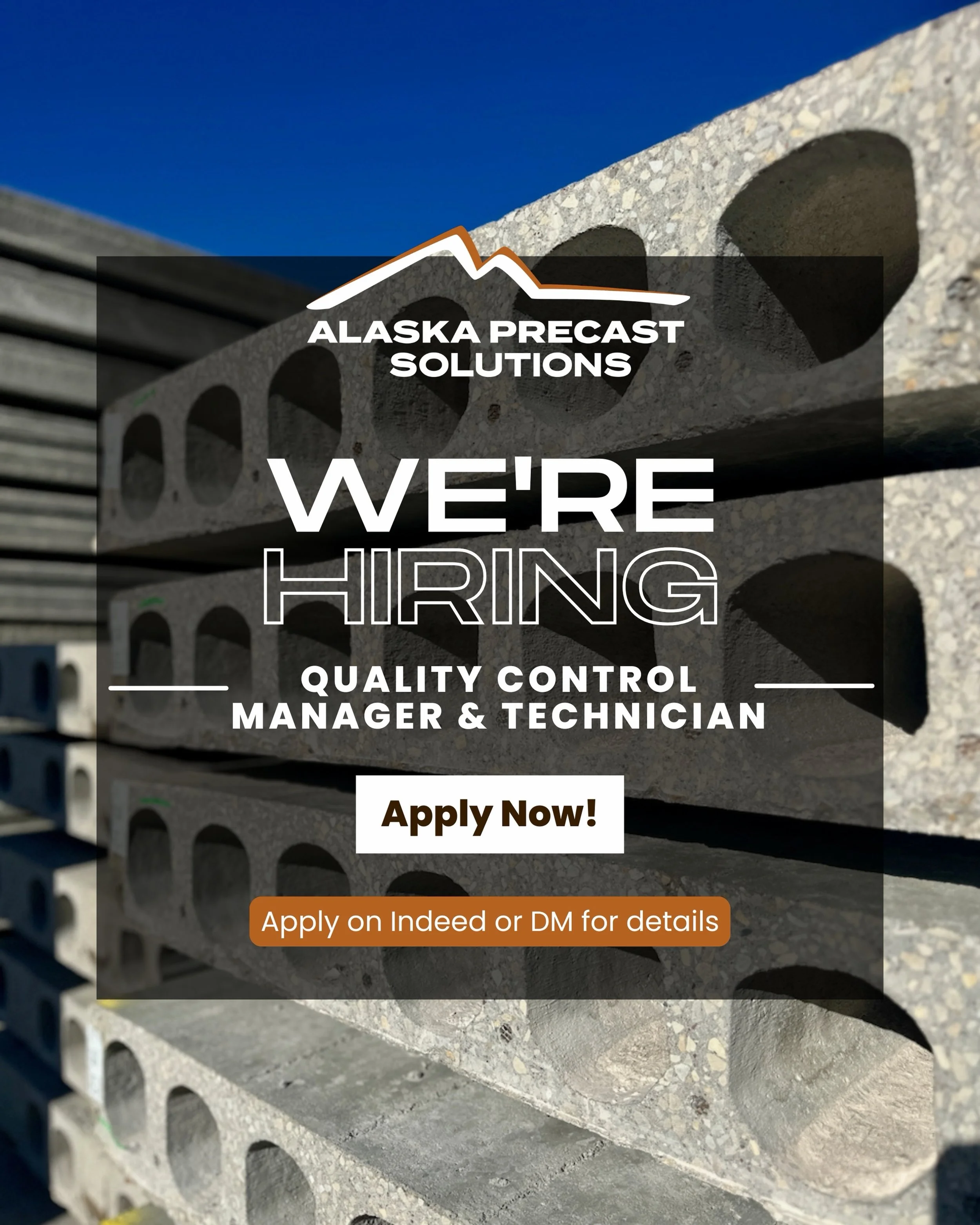 Plant opening is just around the corner, and we&rsquo;re now hiring two quality control professionals!

Alaska Precast Solutions continues to build its team for the new prestressed precast manufacturing plant in Nikiski. We currently have openings fo