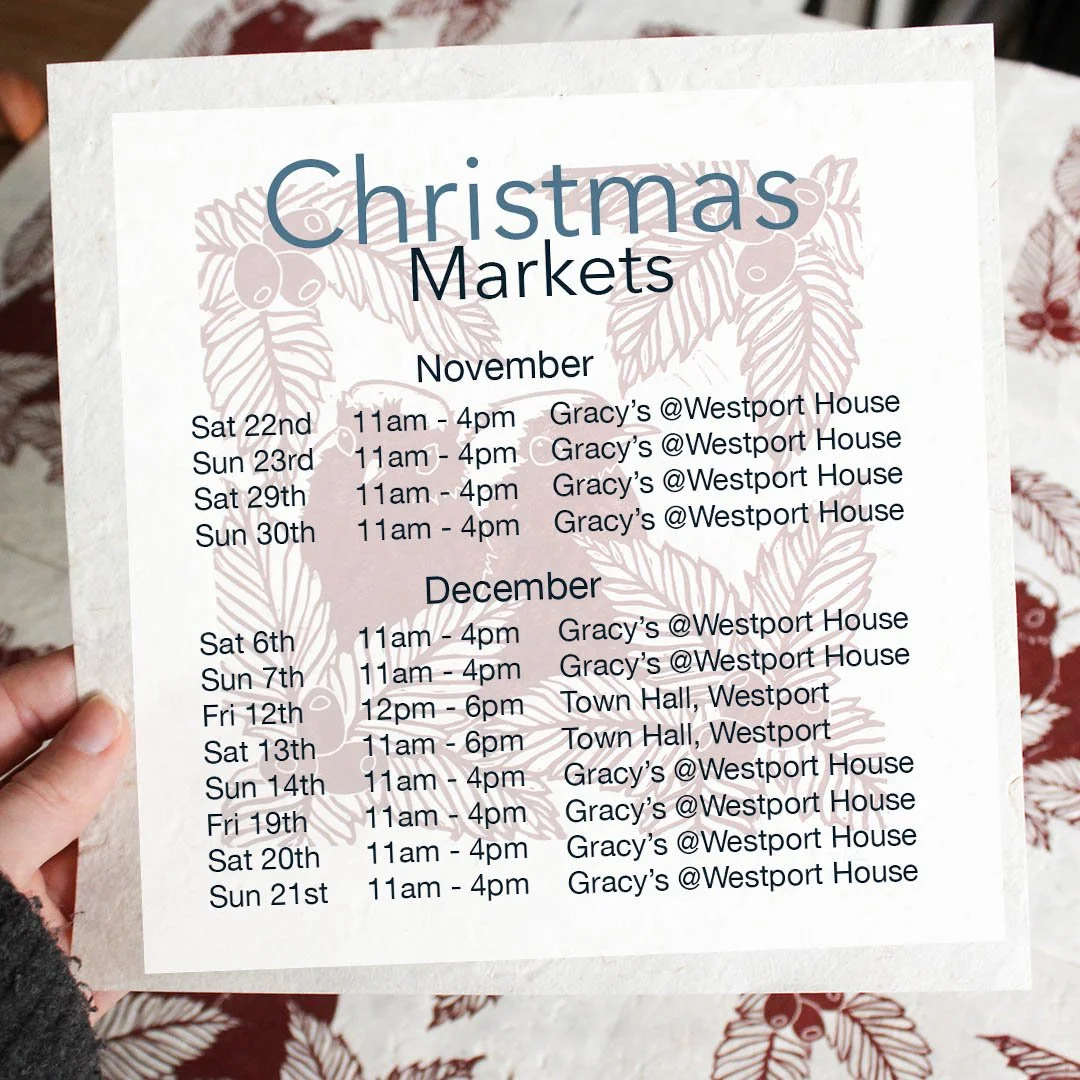 I'll be joining a few Christmas markets this year. So come and visit me @westportestate or @westportmakersmarket to get an original handmade linocut print or one of my festive greeting cards. I'd be delighted to see you there!
