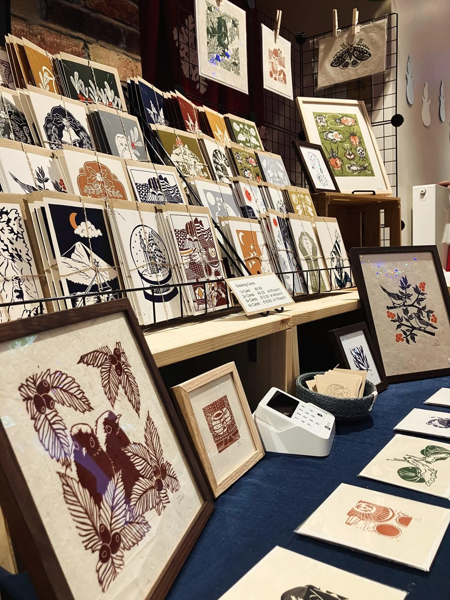 All set up @westportmakersmarket today  from 12pm - 6pm and tomorrow 11am - 6pm. I have all my original linocut prints and Christmas cards with me as well as some framed prints!