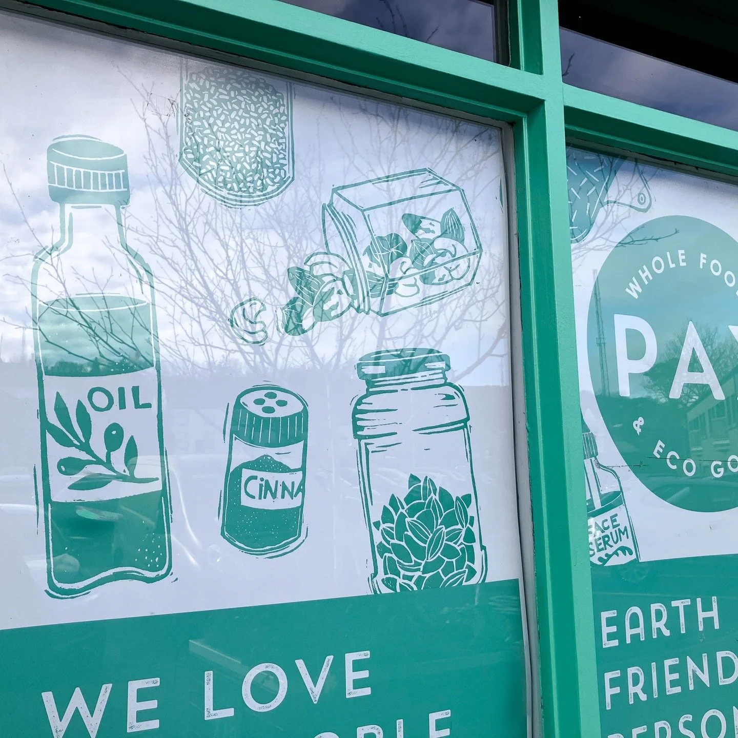 Thanks to @paxwholefoodsecogoods for this amazing commission to create artwork for their storefront. I really enjoyed designing all the various eco-friendly items that I love and have been using myself for so many years. I'm delighted to see how all 