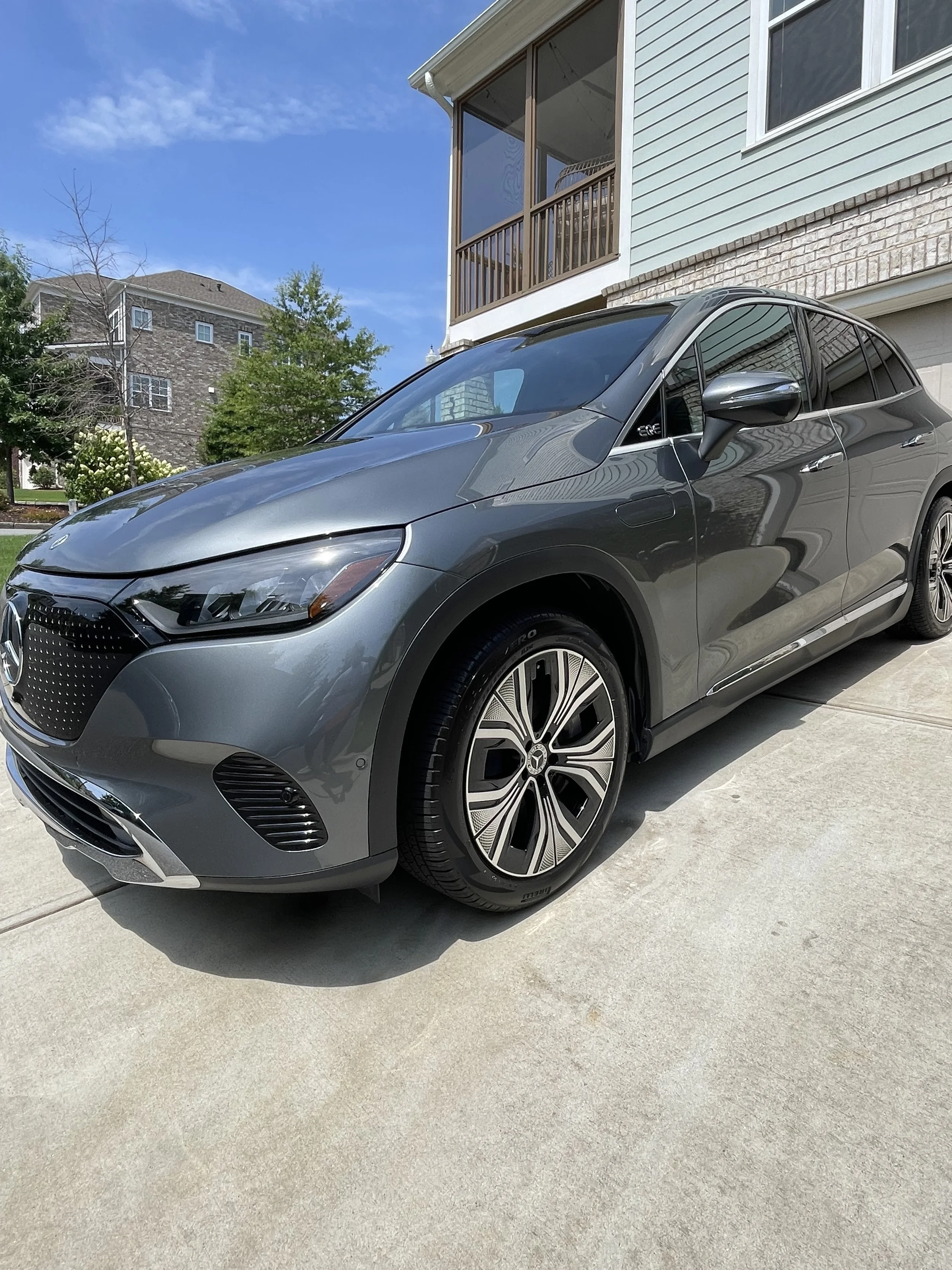 Monthly maintenance full detail completed on Mercedes EQE 350 in the Alpharetta and Roswell area on Haynes Bridge Road by North Point Mall. Best car detailing service near me.