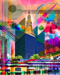 "Terminus Rising" - Terminal Tower and Lausche Building Cleveland Abstract Artwork