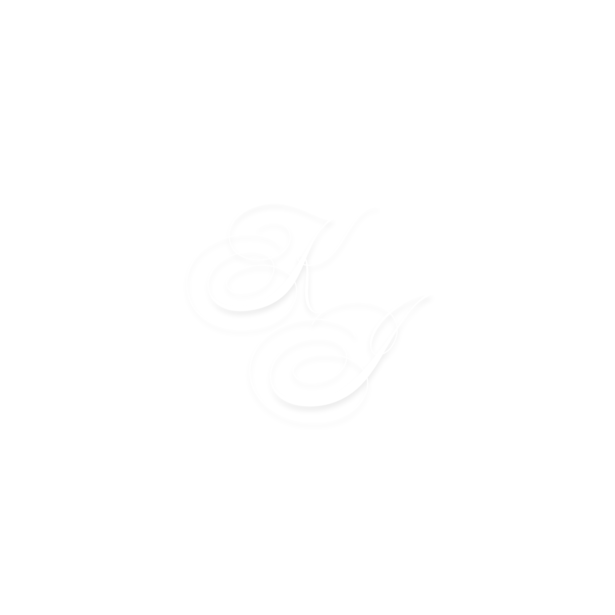 An ornate advertisement mirror with intricate white scrollwork on a black background.
