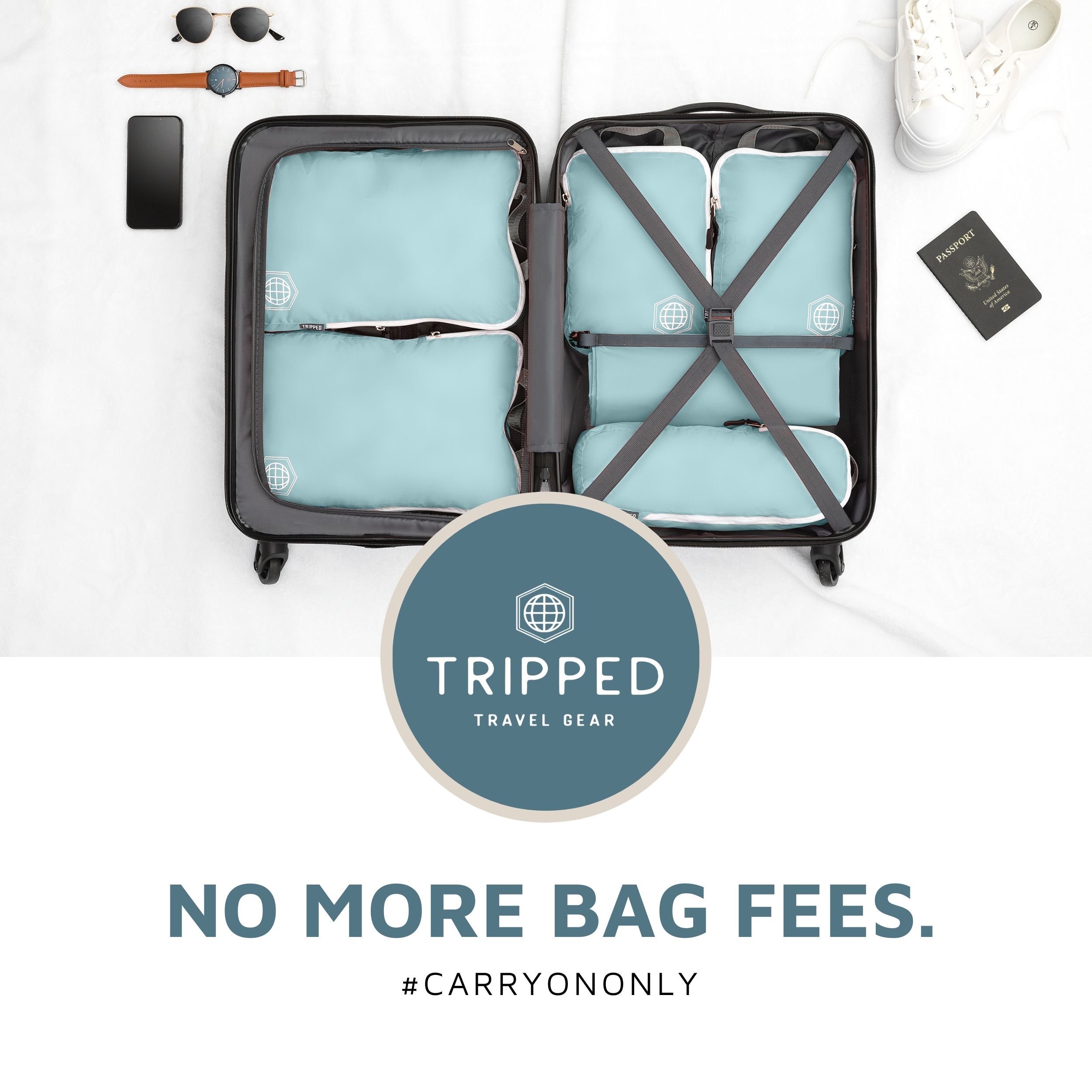 avoid luggage fee with carry on packing cubes teal.jpg