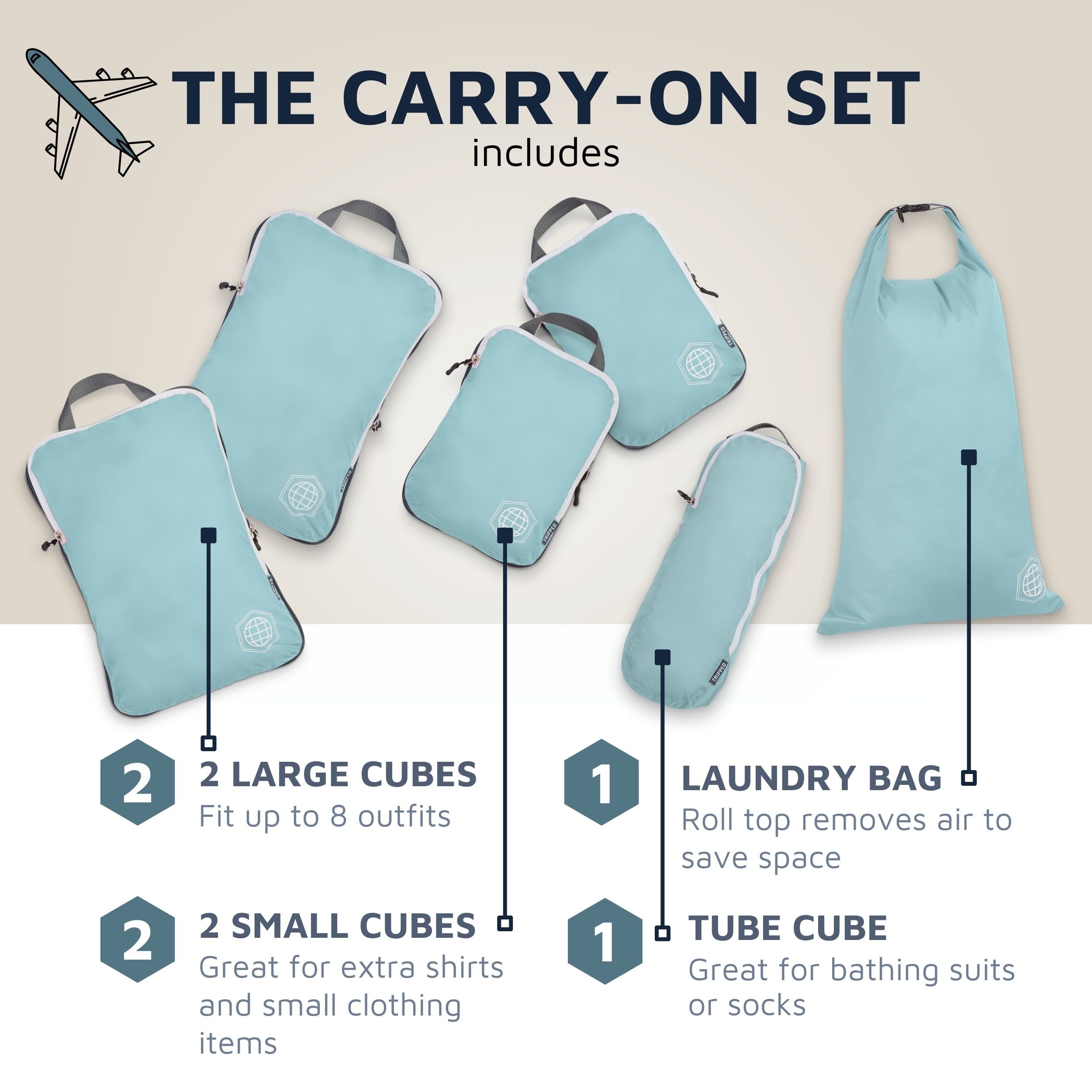 Travelon Set of 2 Compression Packing Cubes- Teal - Just Bags