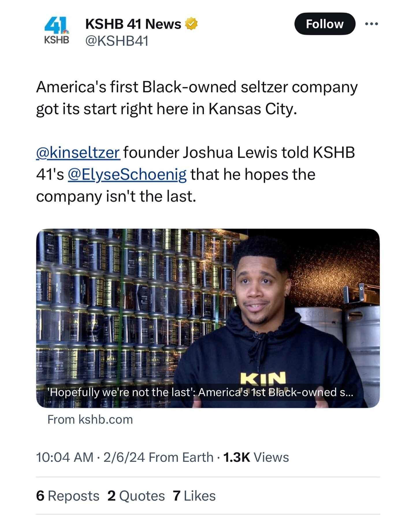 Big thanks to @theelyseschoenig at @kshb41 

We appreciate you shining the light on the story behind Kin! 

Cheers to BHM 🍻

Link to story in BIO!