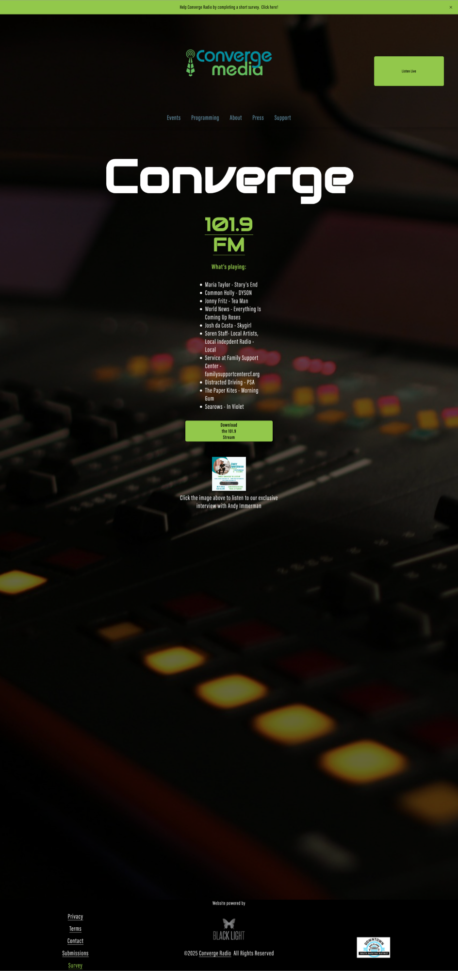 Old Converge Media nonprofit radio station website, Eau Claire Wisconsin