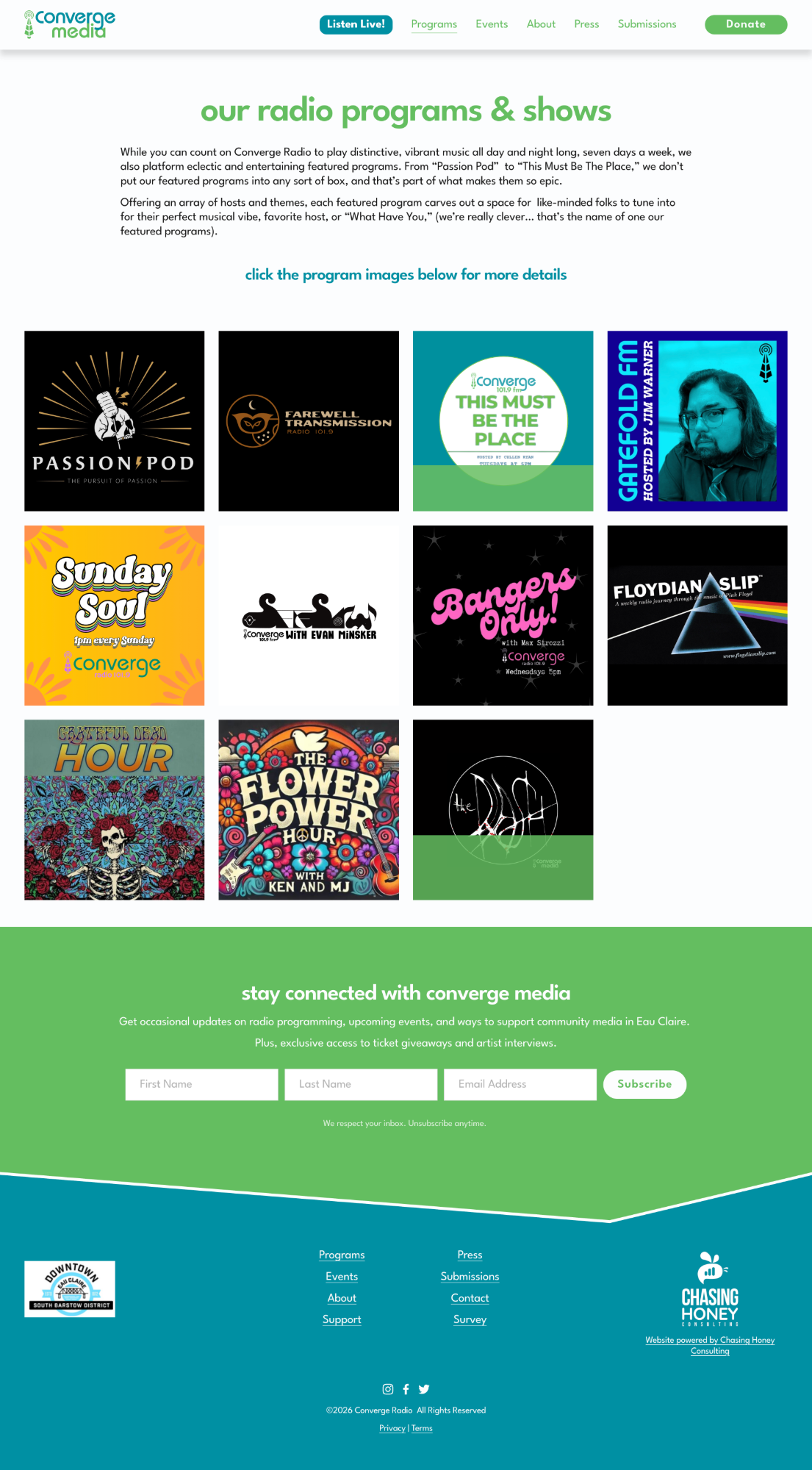 Brand-aligned color palette on nonprofit radio station website