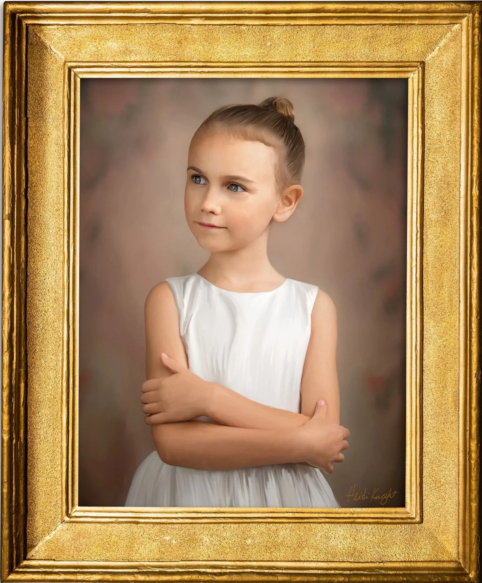 a 5 year old girl's Heidi Knight Original portrait, studio portrait hand-painted by Heidi Knight Fine Art
