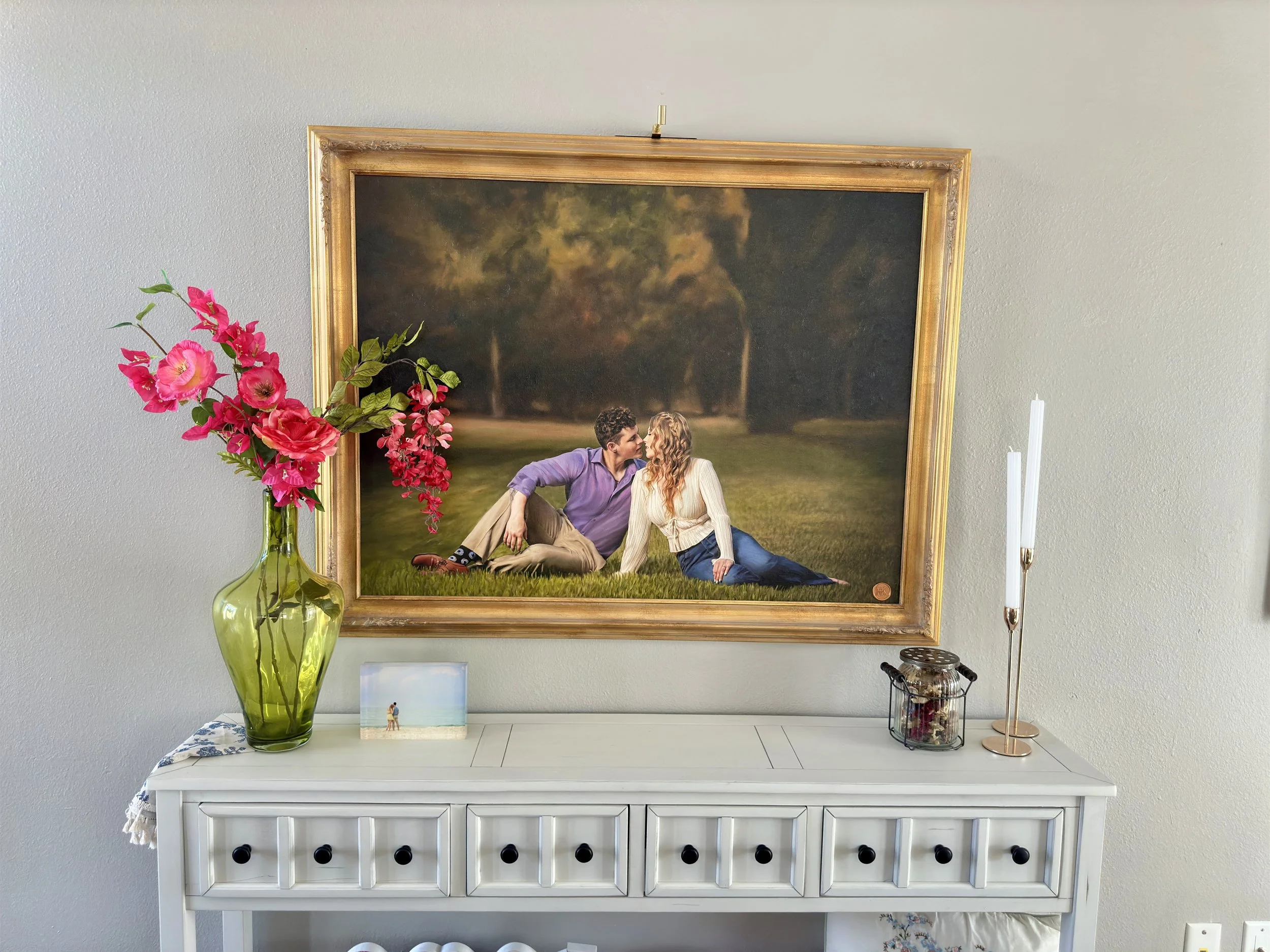 Original engagement portrait artwork created through Heidi Knight's commissioned art process.