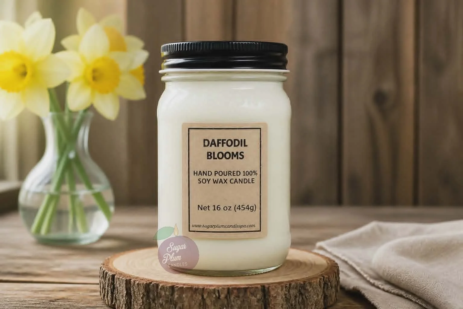16oz Mason Jar Soy Wax Candle: Daffodil Blooms