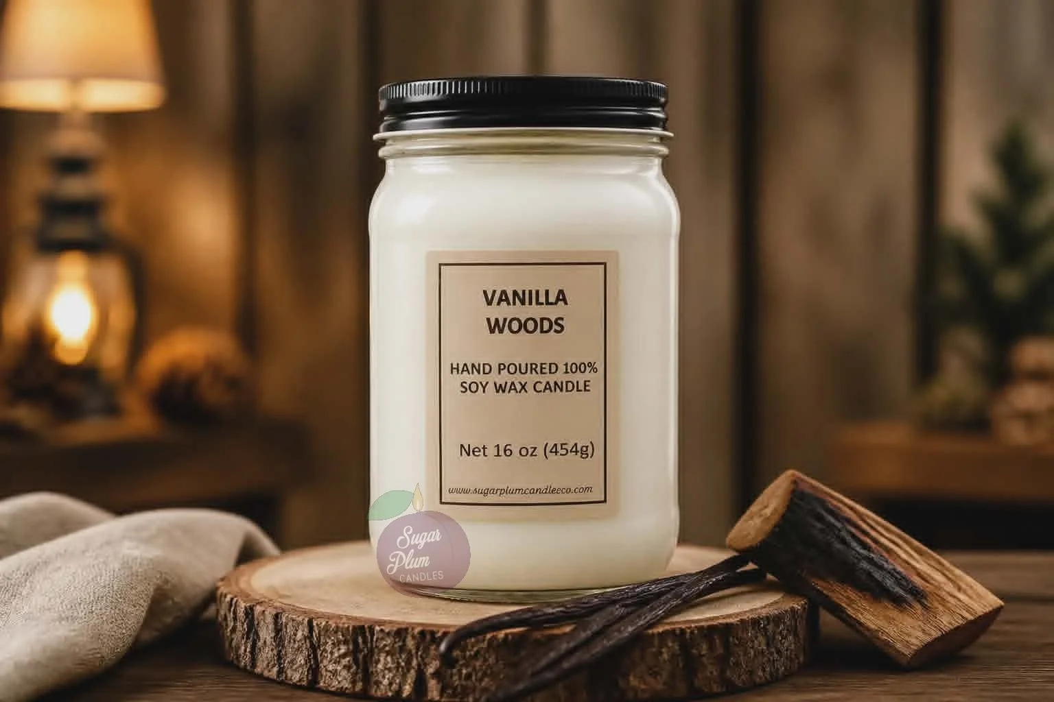 16oz Mason Jar Soy Wax Candle: Vanilla Woods