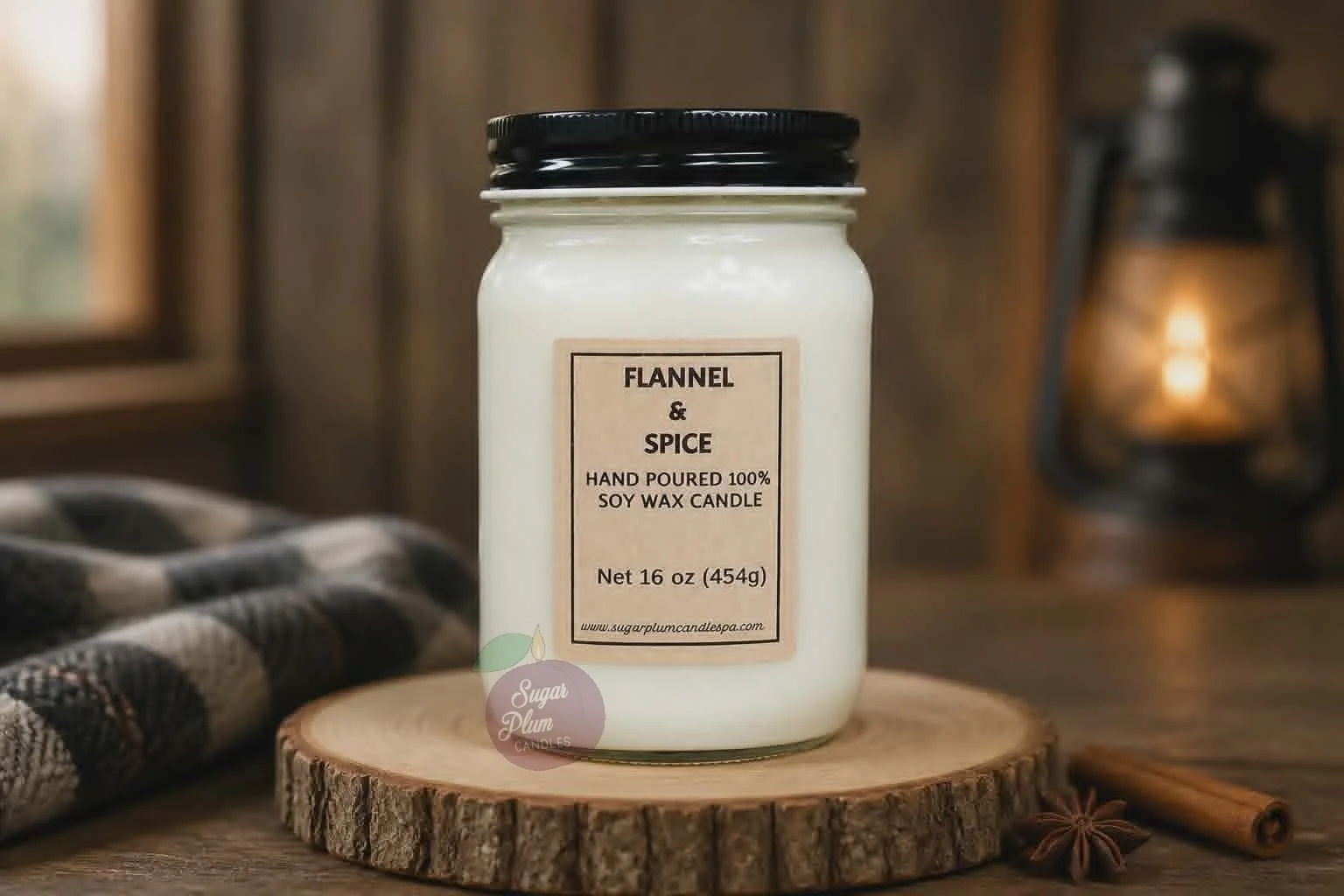 16oz Mason Jar Soy Wax Candle: Flannel & Spice