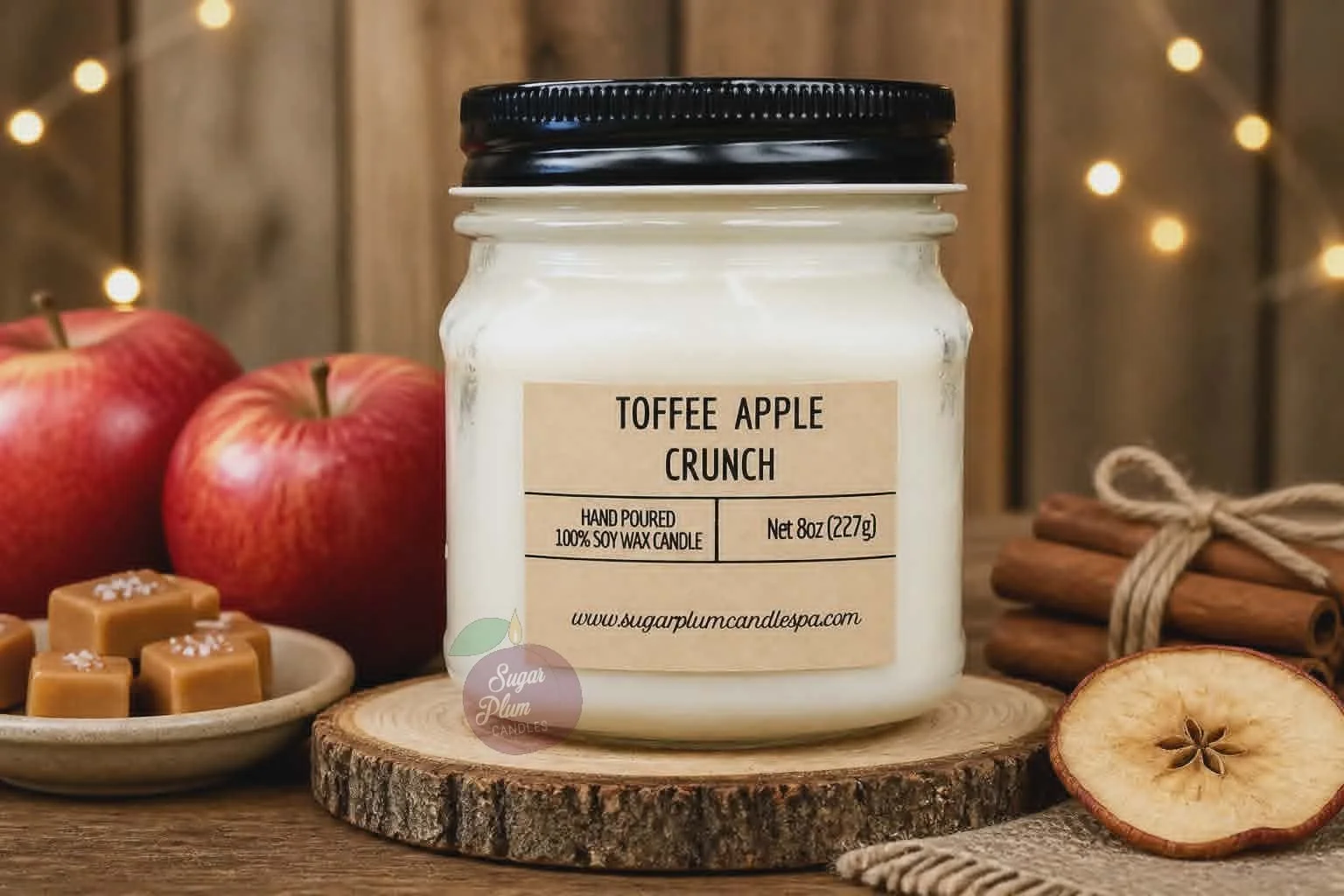 8oz Mason Jar Soy Wax Candle: Toffee Apple Crunch