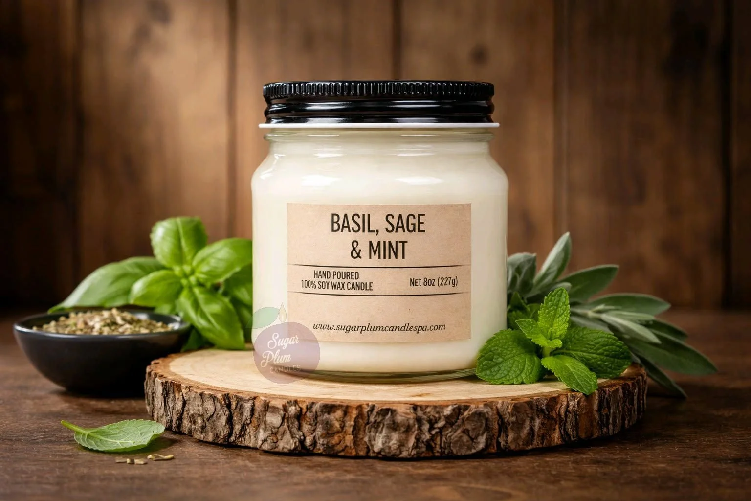 8oz Mason Jar Soy Wax Candle: Basil, Sage & Mint
